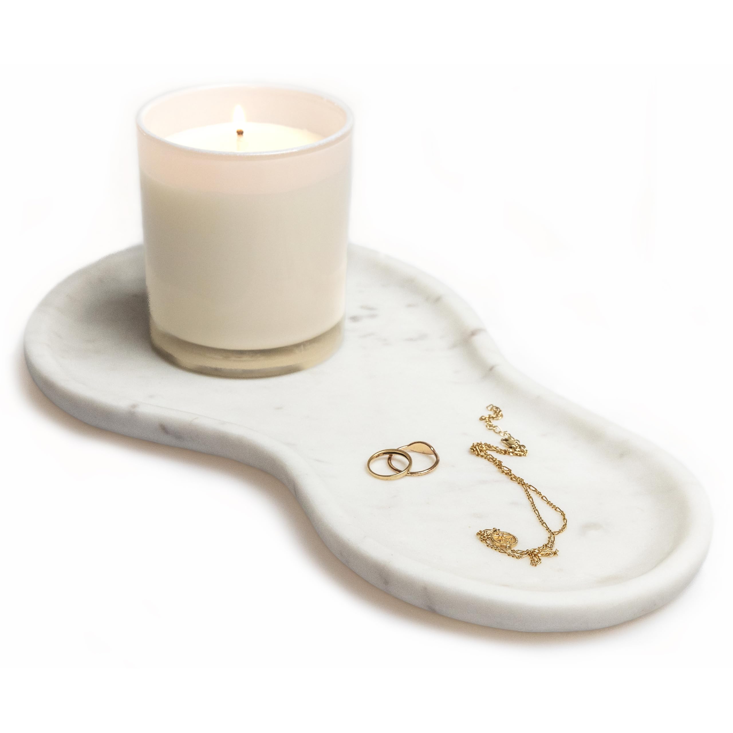 STRONA White Marble Tray 14" x 7.8" – Natural Stone Vanity Tray for Perfume & Jewelry, Marble Decor for Bathroom Countertop & Kitchen Counter, Modern Catchall for Keys & Candles