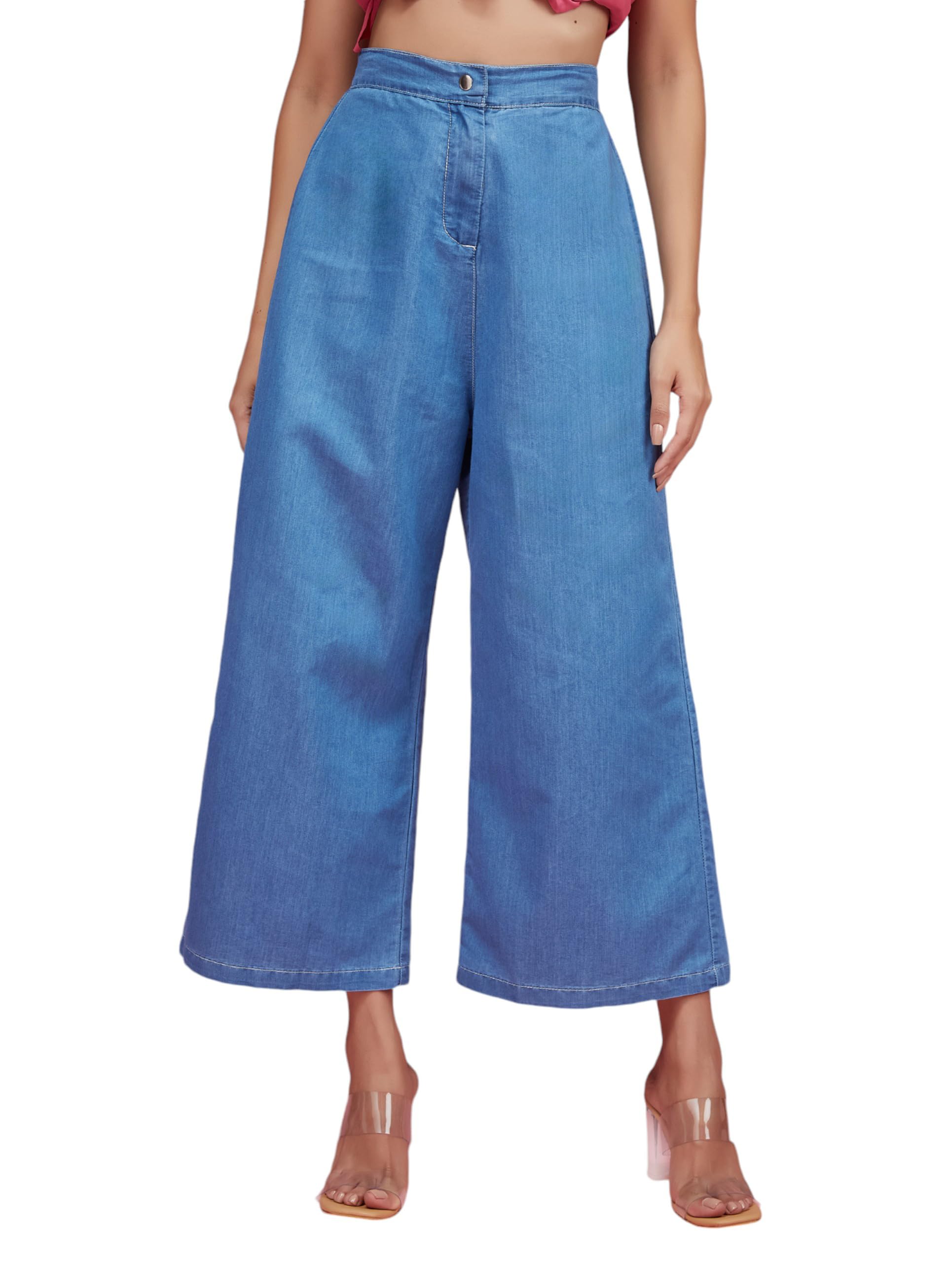Jean évasé à jambe large Miss Chase en denim non extensible rigide à taille haute
