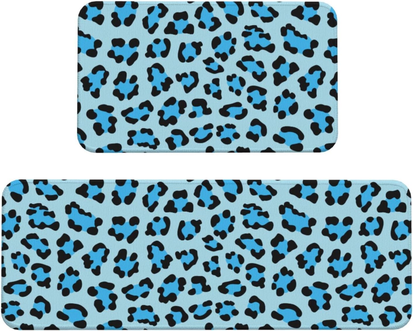 Blue Leopard Print Kitchen Rugs Sets of 2 Non Slip Washable, Anti Fatigue Kitchen Mats for Floor, Home Decor