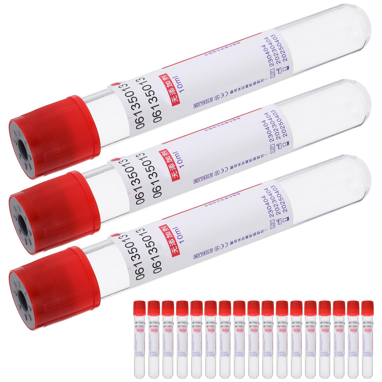 100 Tubes De PréLèVement Sanguin sous Vide, Tubes De PréLèVement Sanguin en Verre (3ml, 5ml, 10ml), Tubes De PréLèVement Sanguin Jetables De Laboratoire, avec Bouchons à Vis,10ml