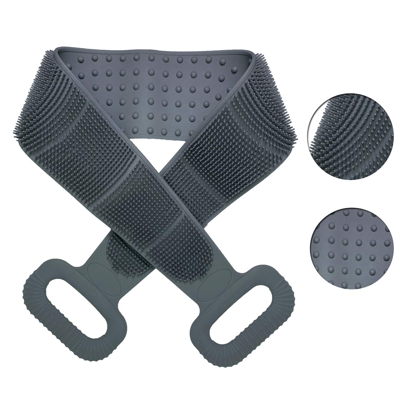 Exfoliating Silicone Bath Loofah Body Washcloth Face Foot Back Scrubber For Shower Handle Scrub Washer Brush Exfoliator Tend Skin For Showering Men Women On A Stick Use In Shower Eco Friendly (gray)