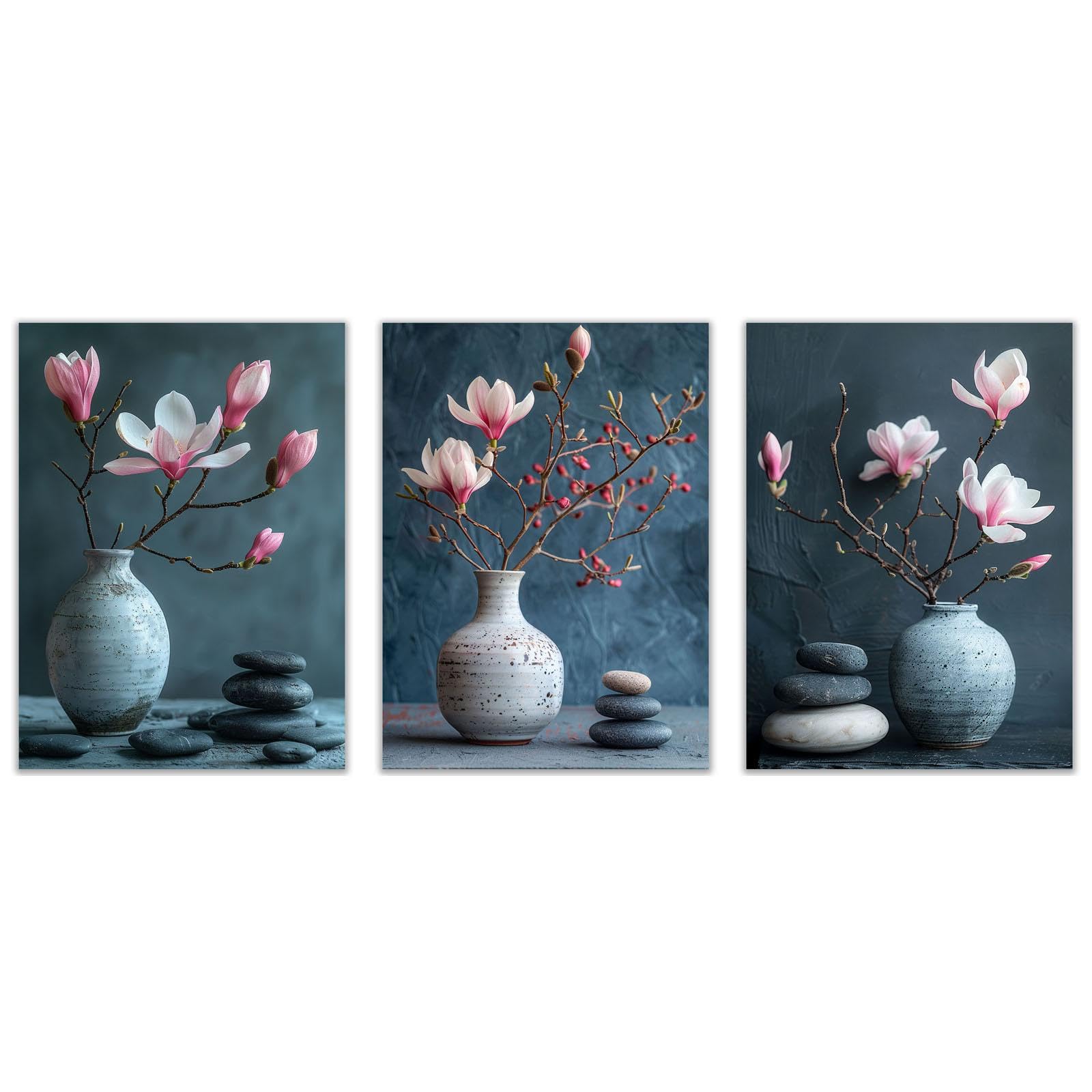WQBQKKX 3PCS Kitchen Art Wall Decor Minimalist Flowers Large Canvas Wall Art,Pink,grey Picture Bedroom Wall Decorations For Living Room-30x45cmx3 Unframed