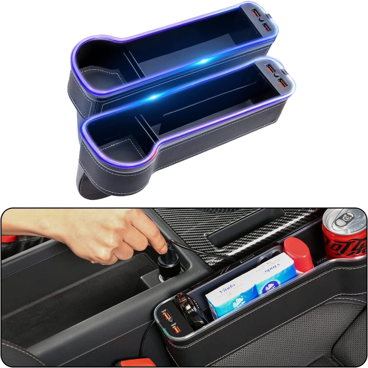 車 隙間ポケット 差し込 車用 サイド収納ボックス シートポケット USB充電 2個