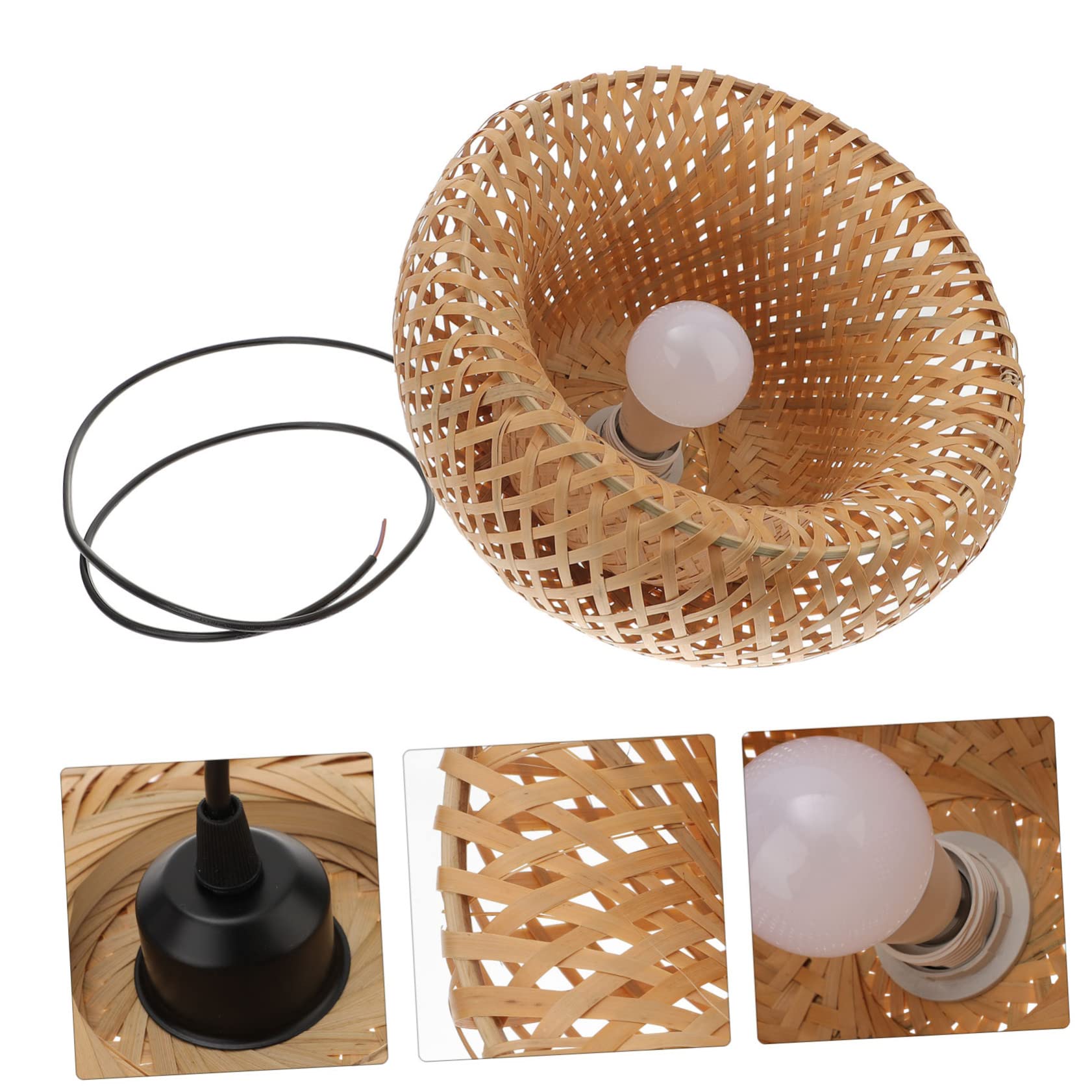 Lámpara de Techo Ratán Colgante Enchufable con Pantalla de Bambú y Casquillo E27, Adecuado para Dormitorio y Sala, Estilo Natural