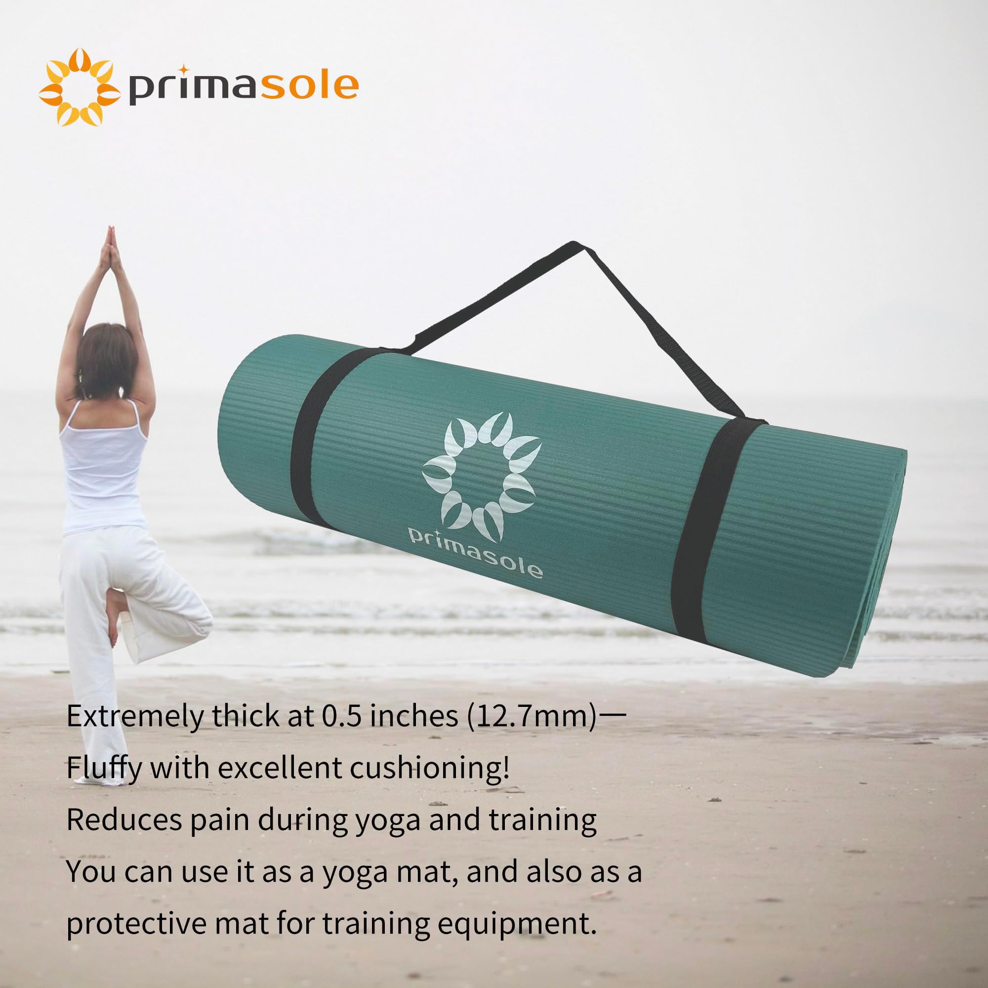 Primasole 1/2-Inch Extra Thick NBR Yoga Mat with Enhanced Stability - Textured Design, Lightweight Mat with Carrying Strap & Case for Yoga, Pilates, Gym & Home Use (Multiple Colors)