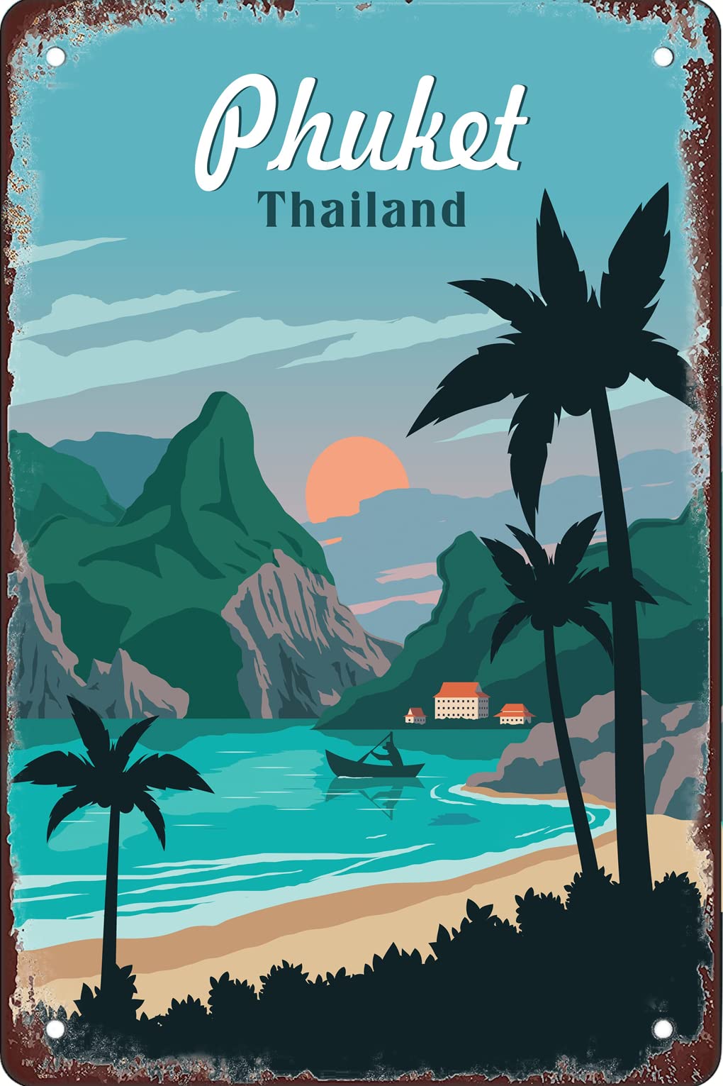 Azolid Tin Signs Retro Phuket Thailand Travel Tin Signs Vintage Funny Home Kitchen Bar Club Cave Rustic Wall Art Decor 14X20cm