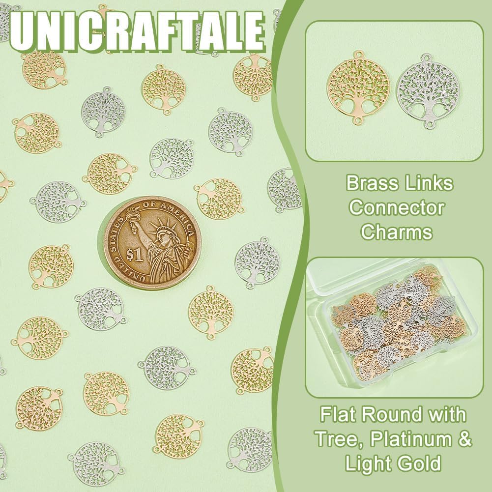 UNICRAFTALE 80Pcs Tree of Life Links Charms 2 Colors Metal Connector Pendants Plant Charms with Round Edge Metal Earrings Necalace Making Charms for Jewelry Making Accessories Hole 0.9mm - Image 5
