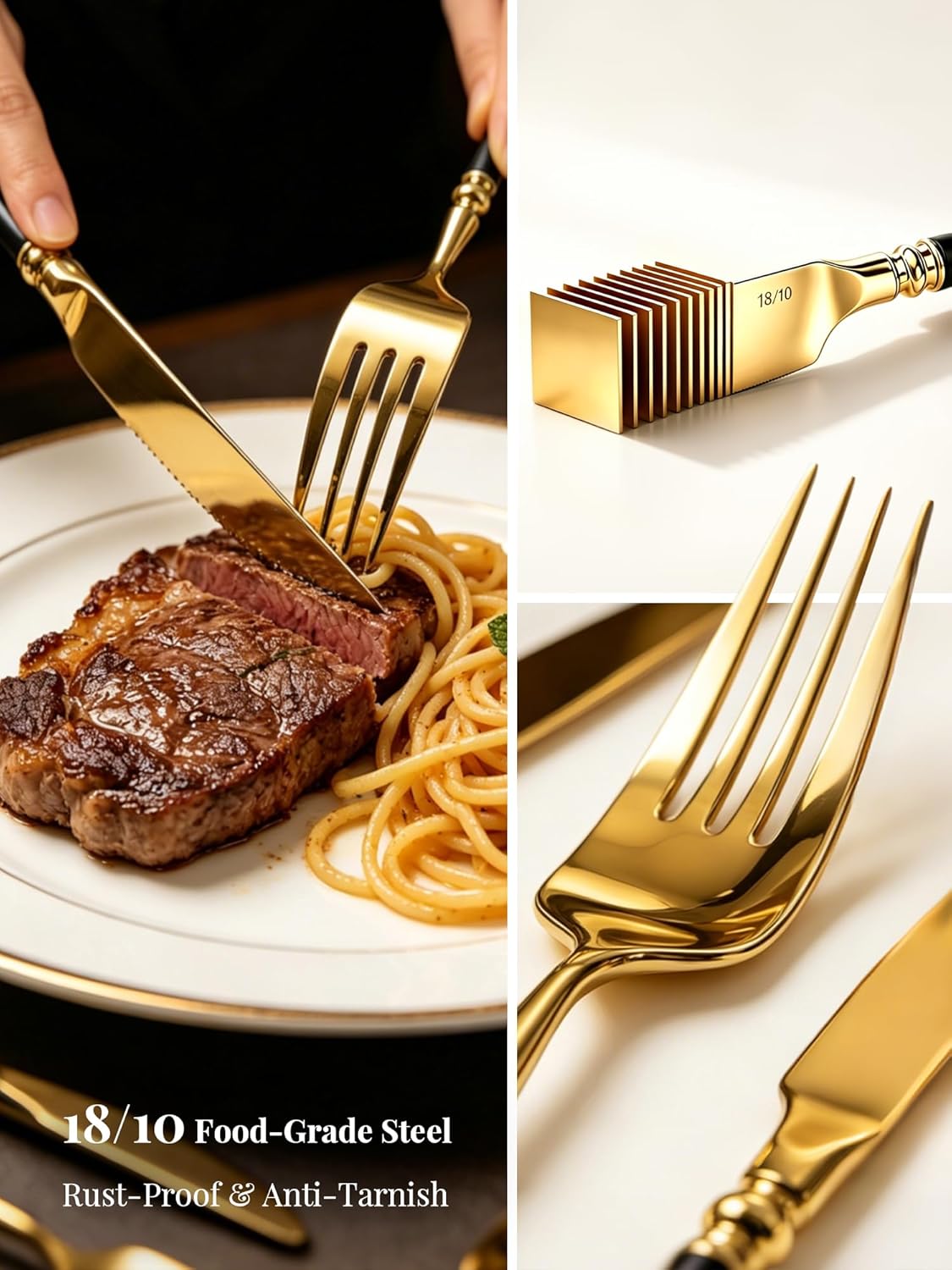 Black Gold Silverware Set for 12 Modern 60 Piece Flatware Cutlery Utensils Set Durable 18/10 Stainless Steel Include Knives Forks and Spoons Tableware Set for Home Kitchen Wedding Mirror Polished