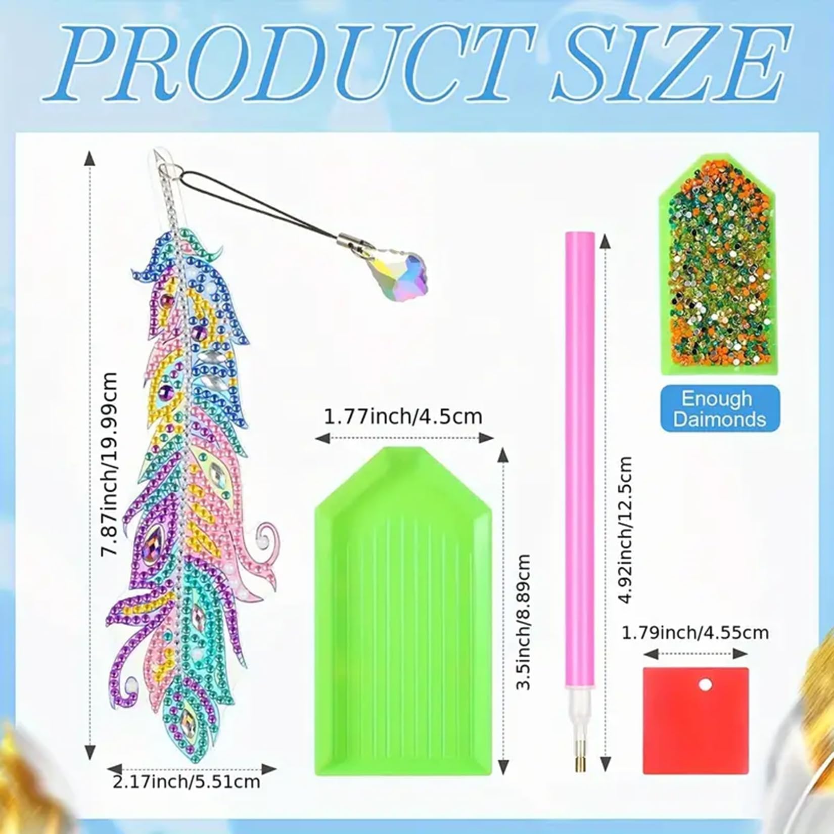 Kit Diamond Painting Per Segnalibri | 6 Pezzi A Forma Di Piuma | Con Diamanti E Accessori