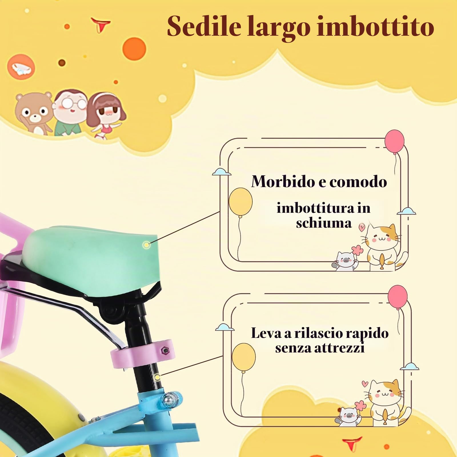 RULLY Bicicletta per Bambina 12-16 Pollici per Età 2-7 Anni (33-53 cm) – Bicicletta con Rotelle, Freno a Contropedale e Design Arcobaleno