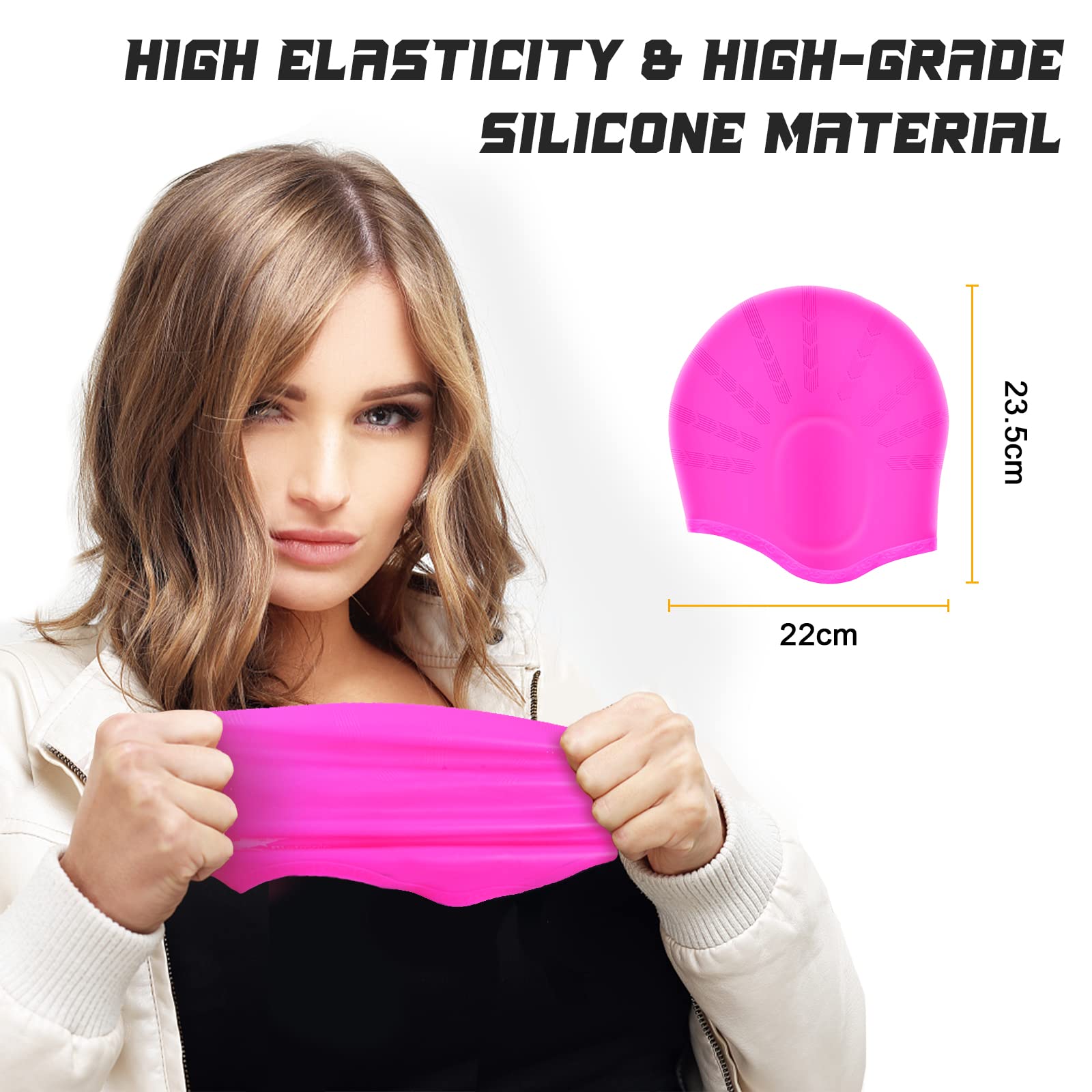 Flintronic Swimming Caps Silicone Cover Ears,Adult Unisex Swim Hat for Long Hair Hypoallergenic Waterproof Swimming Caps for Kids Men - Image 2