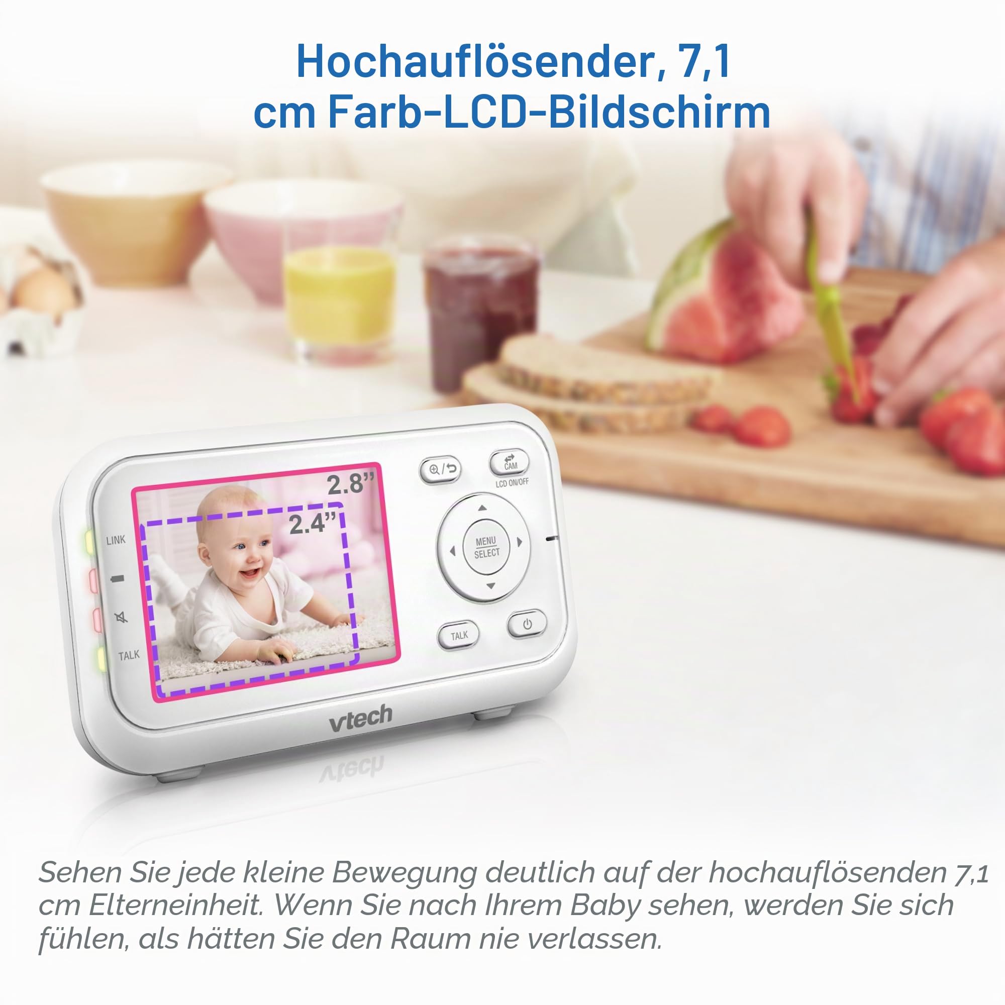 VTech VM3250 Video-Babyphone mit Kamera, 300 m Lange Reichweite, Babyphone mit 7,1 cm LCD-Bildschirm, bis zu 19 Stunden Video-Streaming, Nachtsicht, sichere Übertragung, Temperatursensor, beruhigende