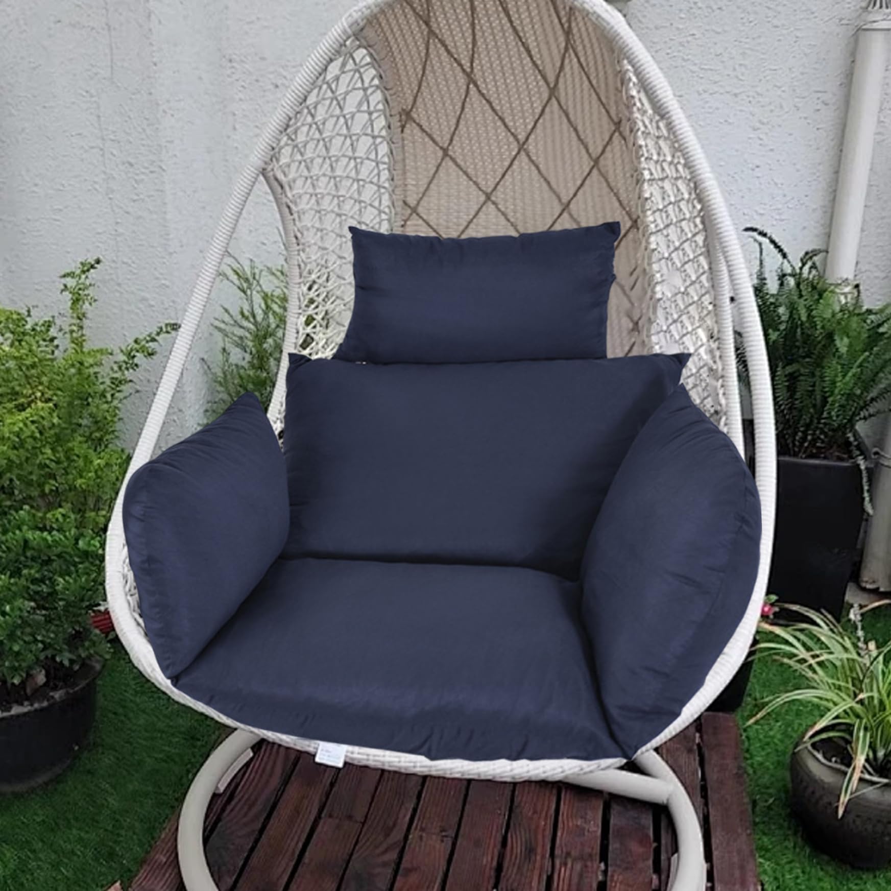 Stuhlkissenbezüge, 1 Set, farbecht, waschbar, Polyester-Kissenbezüge mit Reißverschluss und Bindeband für Hängesessel/Eierstuhl/Schaukelstuhl, dunkelblau, Hängesesselkissen, Eierstuhlkissen, Scha