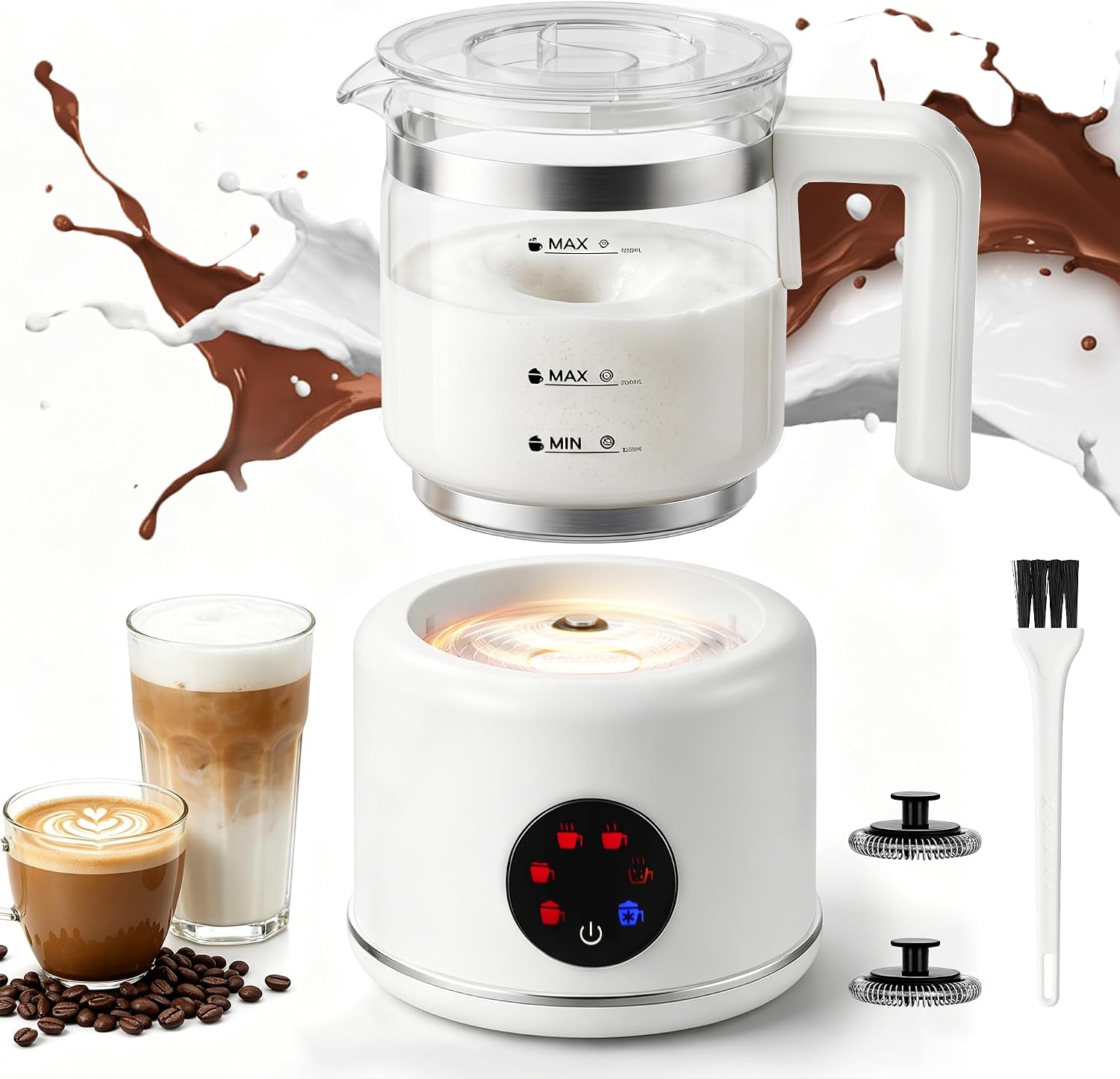 JXXM Electric Milk Frother, 6 in 1 Milk Steamer,17oz Automatic Warm and Cold Foam Maker for Coffee,Latte, Cappuccino, Macchiato, Hot Chocolate (White)