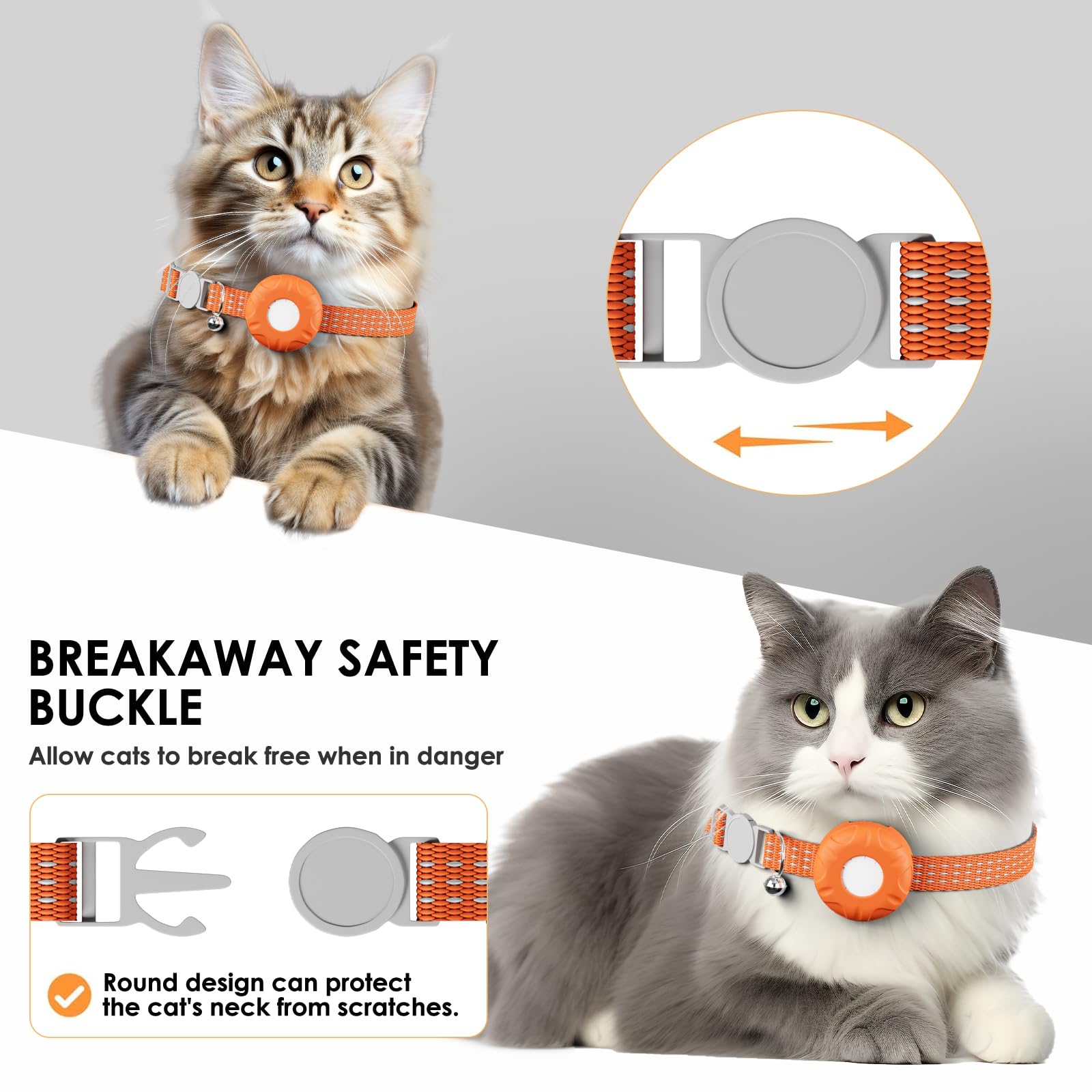 Cat Tracker, localizzatore GPS compatibile con Apple Find My App (solo iOS), collare impermeabile per gatti con campanello e fibbia elastica di sicurezza, senza canone mensile, cronologia del