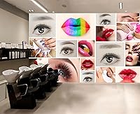 Vista 3 de Hermosos murales de pared 3D de cejas y labios, mural de belleza, papel tapiz autoadhesivo extraíble para sala de estar, dormitorio, decoración