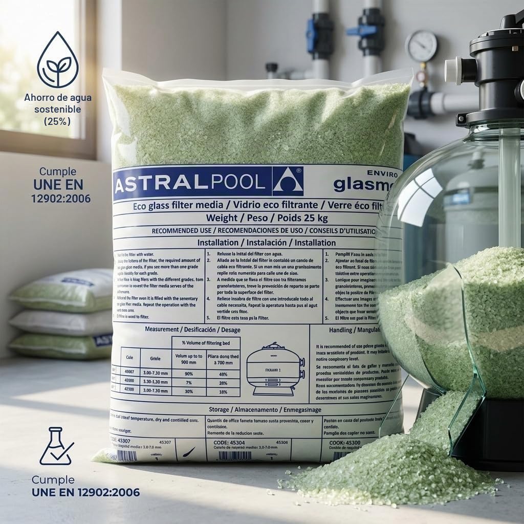 Suinga Lecho Filtrante Vidrio Eco 0,5-1,0 mm | Saco 25 kg | Filtración para Piscinas Depuradoras