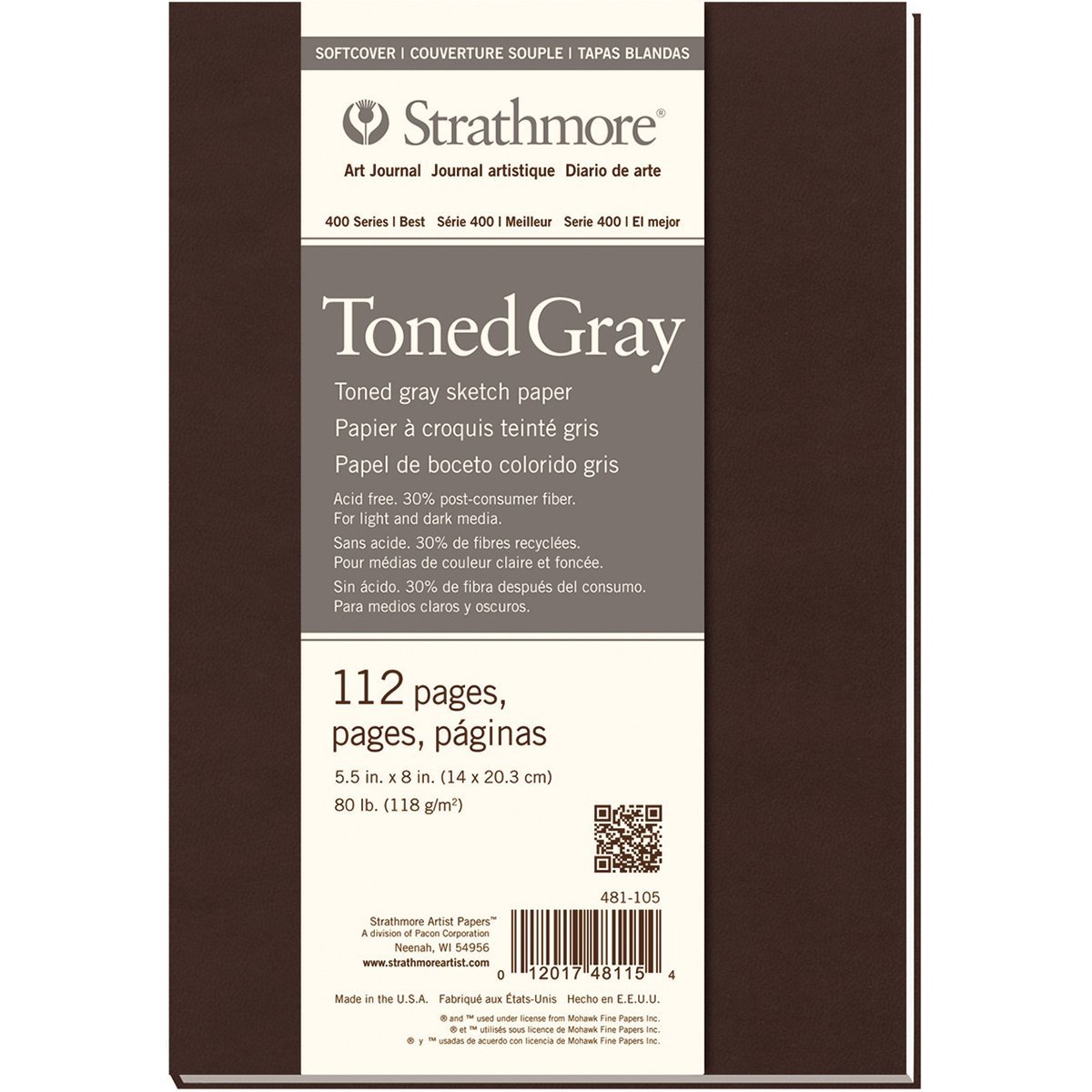 481-105 Softcover Art Sketch Journal, 5.5" X 8", Toned Gray, 112 Pages