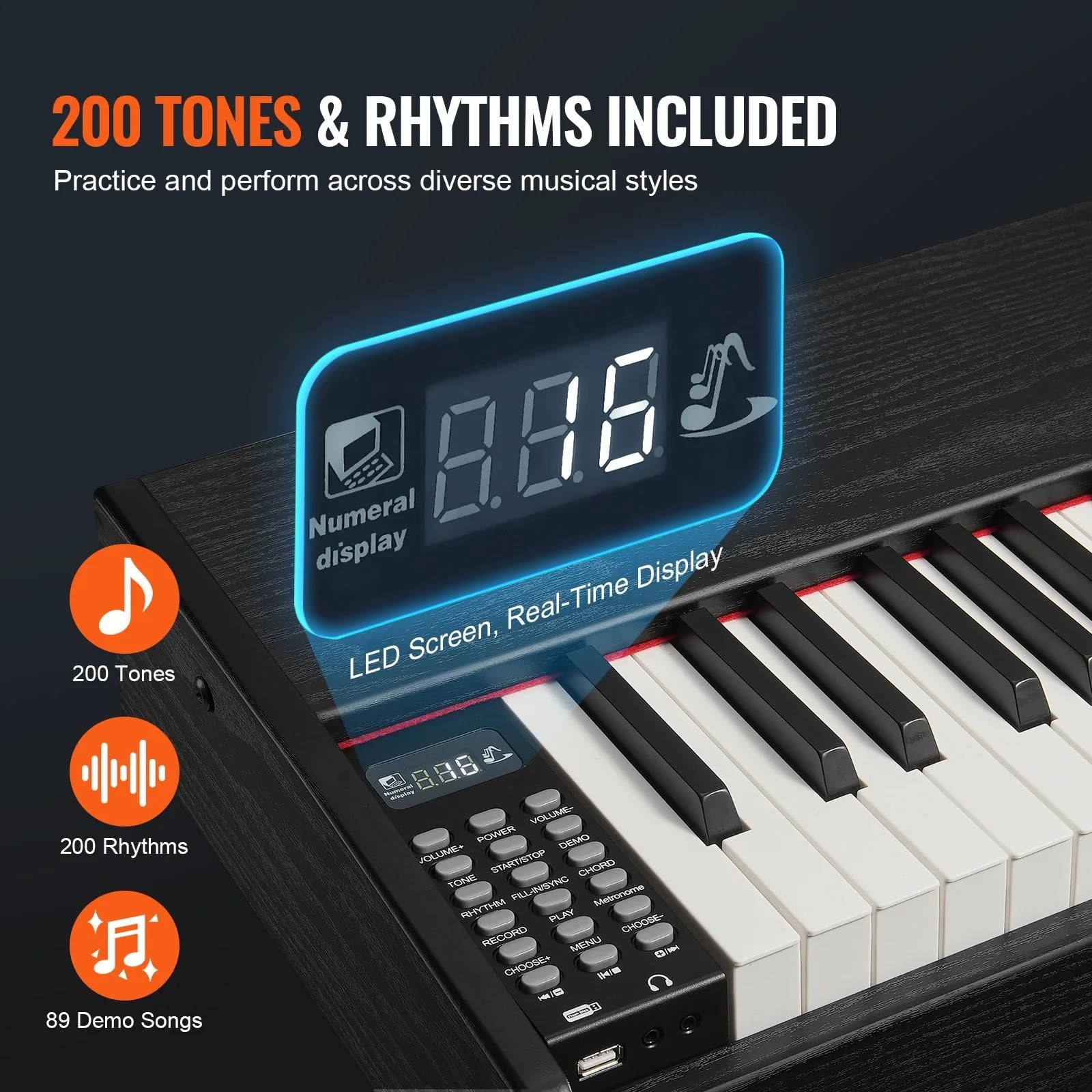 Pianino Elektroniczne 88 Klawiszowa W Pełni Ważona Klawiatura Pianina Elektrycznego I Głośniki 200 Tonów Rytmicznych(Type2)