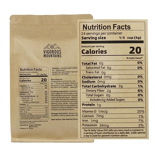 Miniatura 2 de VIGOROUS MOUNTAINS Setas Shiitake Deshidratadas Orgánicas USDA, Hongos Secos Deshidratados para Cocinar 4.23oz, 120g