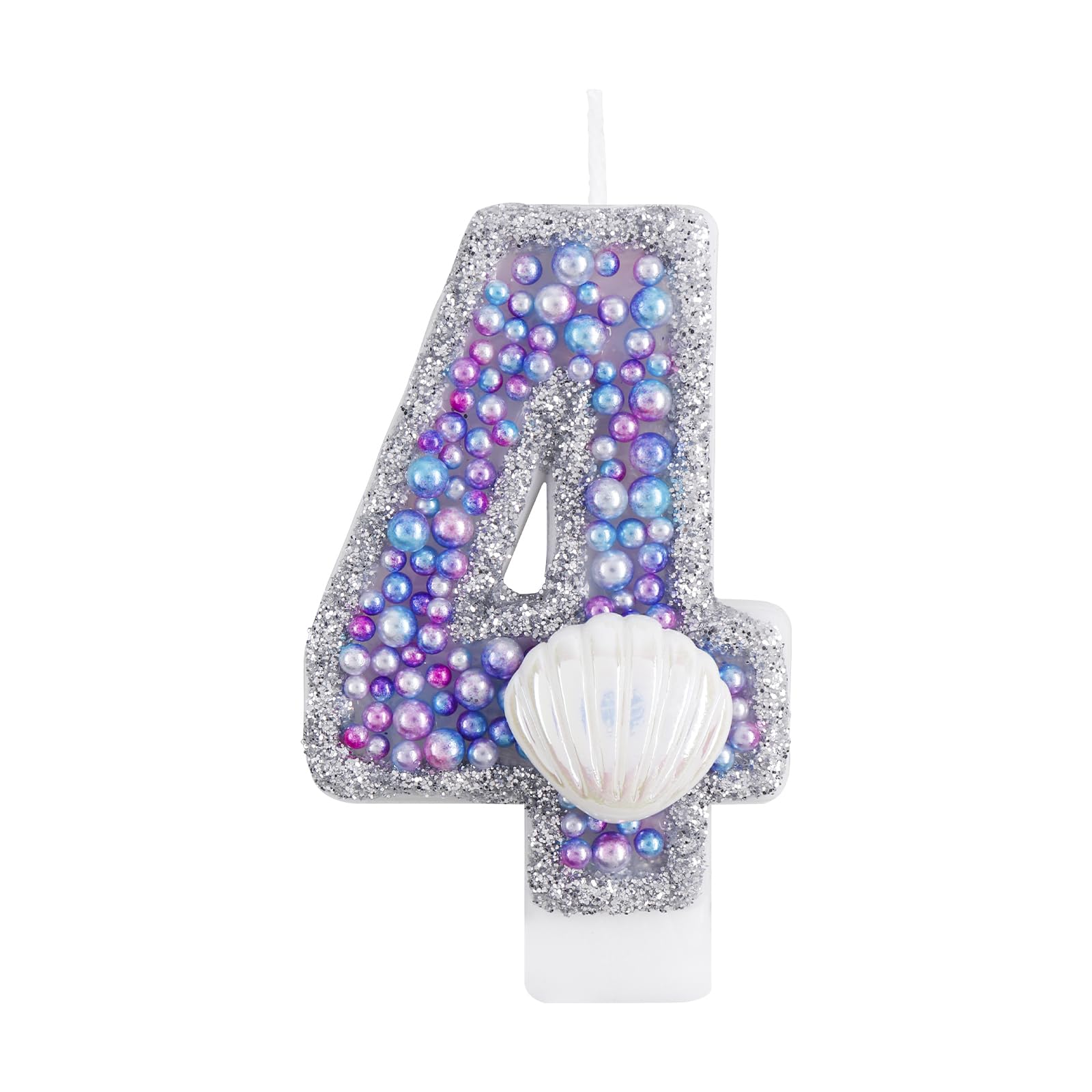 Candele Compleanno Numero 4 A Tema Sirena - Glitterate Per Torta, Altezza 7,3 Cm - Decorazione Festa - 2