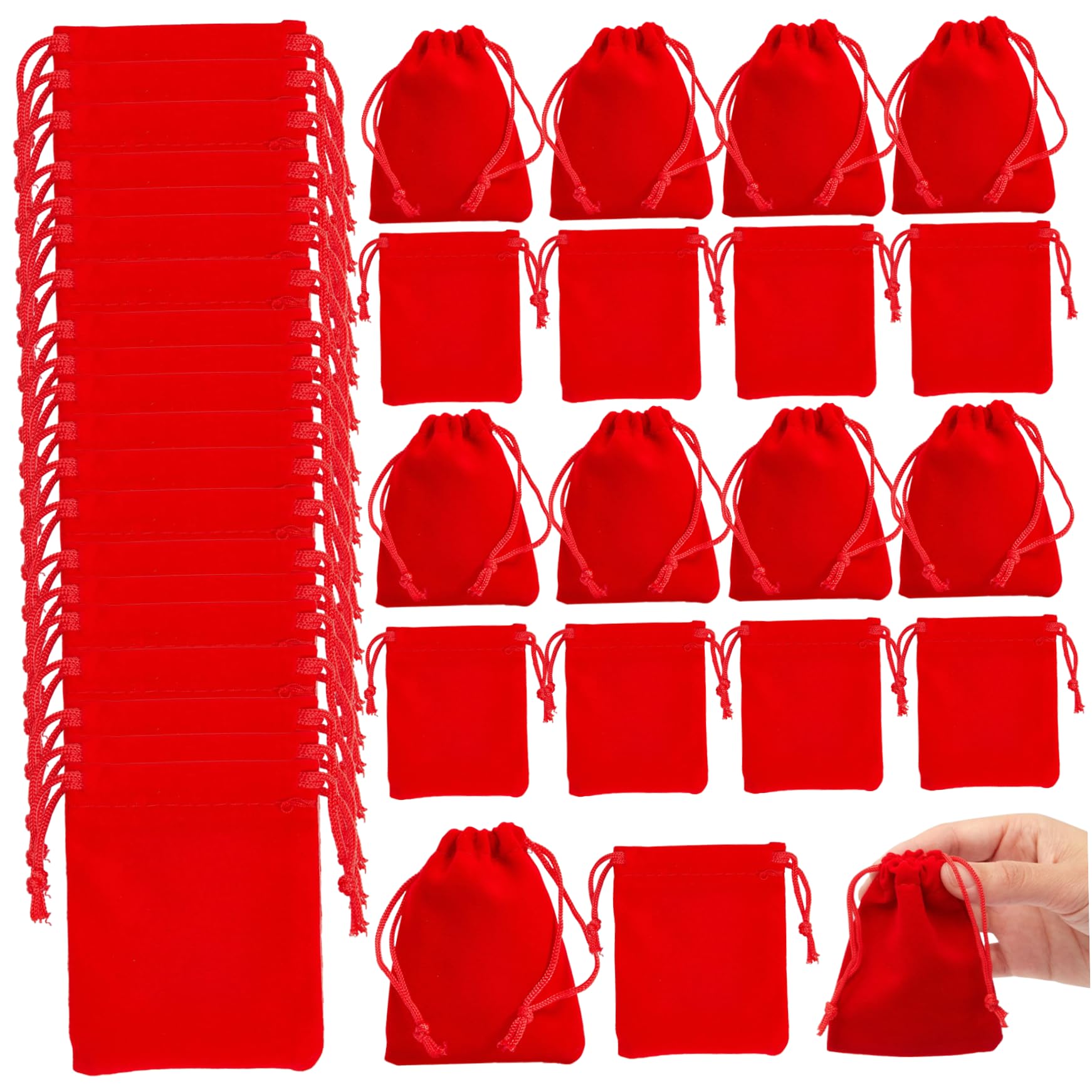 Sjfbebsy 50Pcs Jewelry Pouch Small Velvet Pouch 3.5x2.8'' Jewelry Bags with Drawstrings Velvet Bags for Wedding Favors, Candy, Party Favors - Small