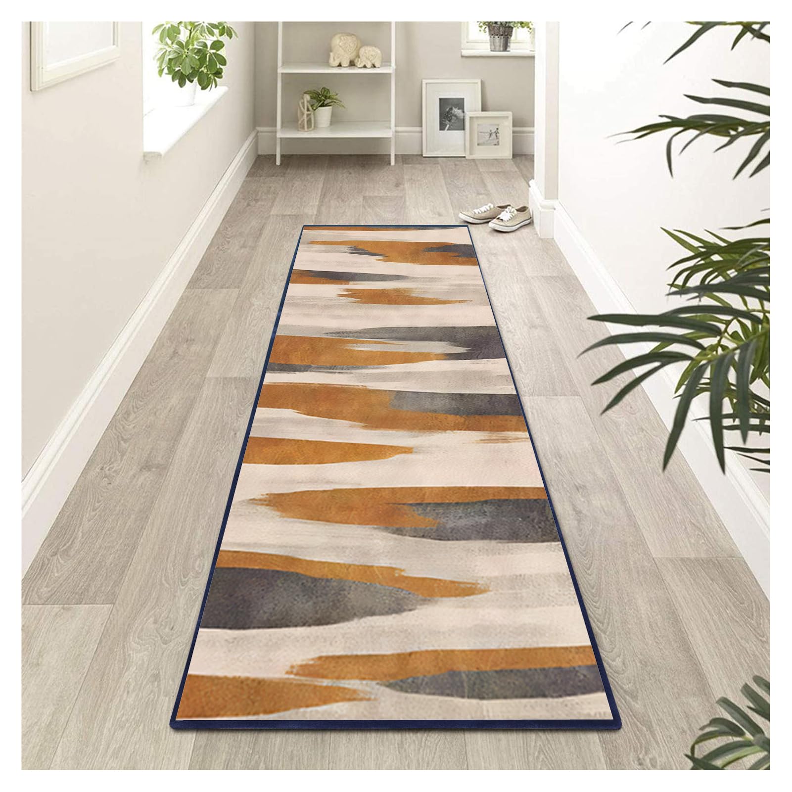 Tappeto Passatoia Corridoio Cucina Lavabile Antiscivolo al 1.4 Metro Arancione Grigio Beige Moderno Astratto Tappeto Runner per Salotto Camera da Letto Ingresso Interno,100 x 140 cm