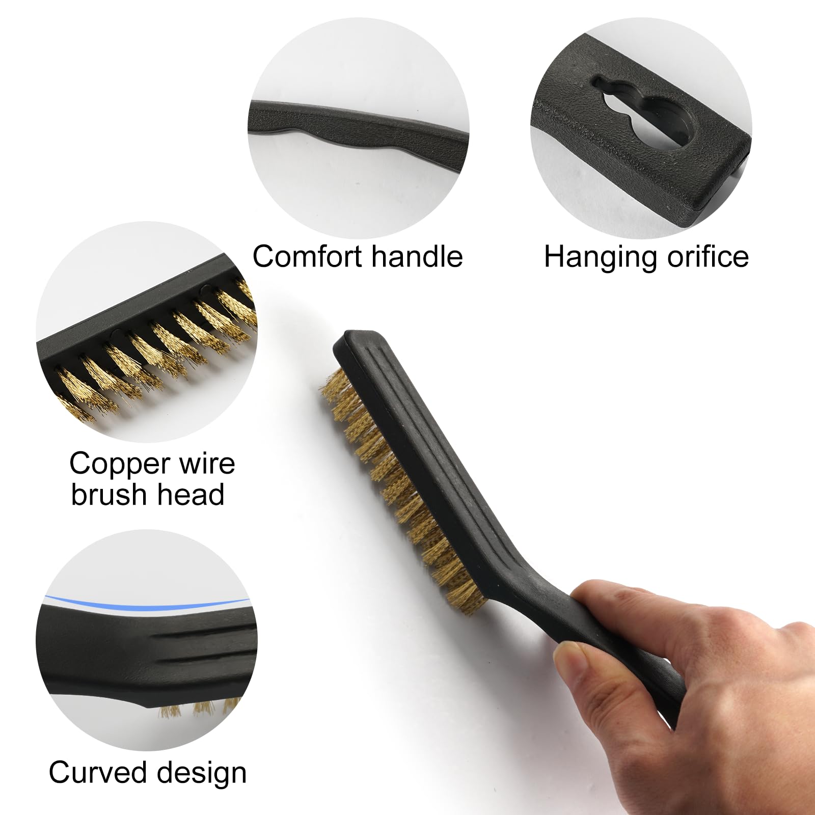 Set 5 Spazzole In Metallo E Nylon - Spazzole Acciaio Inox E Ottone Con Manico Ergonomico - Foto 6