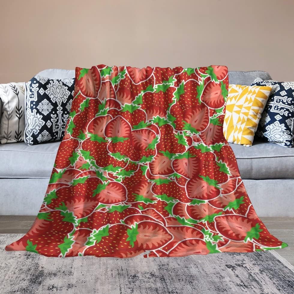 Miniatura 5 de Manta de fresa, 40 x 50 pulgadas, bonita manta de frutas para mujeres y niñas, suave y acogedora, mantas de franela para sofá, cama