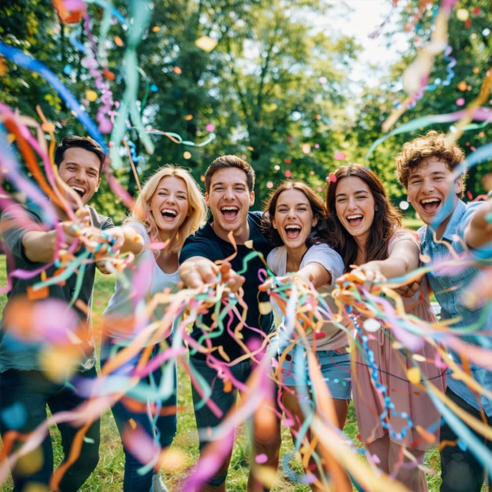 12 Pack No Mess Streamers, Colorful Hand Thrown Streamer Poppers Confetti Streamers Party Poppers with Ribbons No Mess Confetti Poppers for Wedding Birthday Graduation Celebrations Party Favors