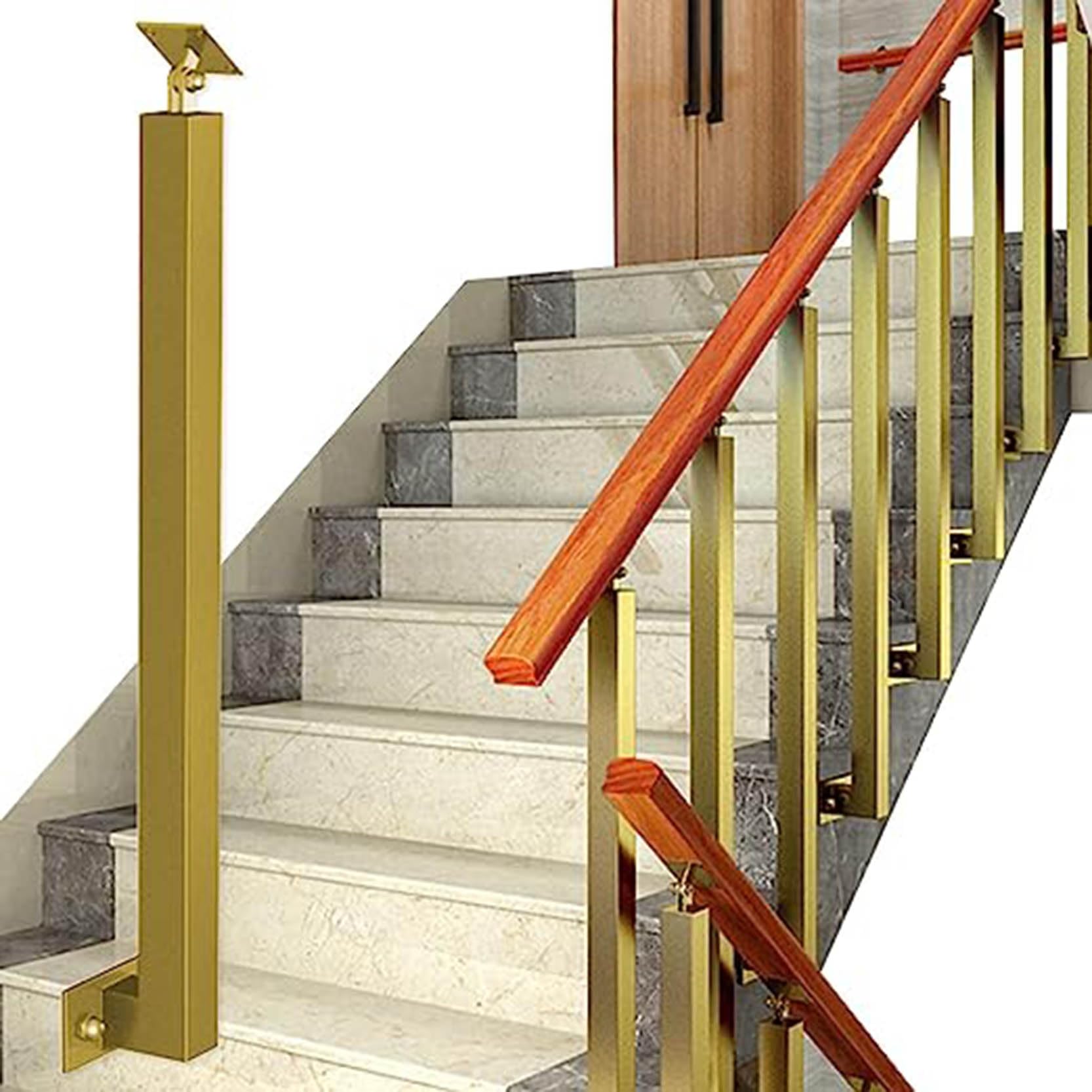 Main courante carree en fer forge et son poteau de rampe d escalier premium metallique