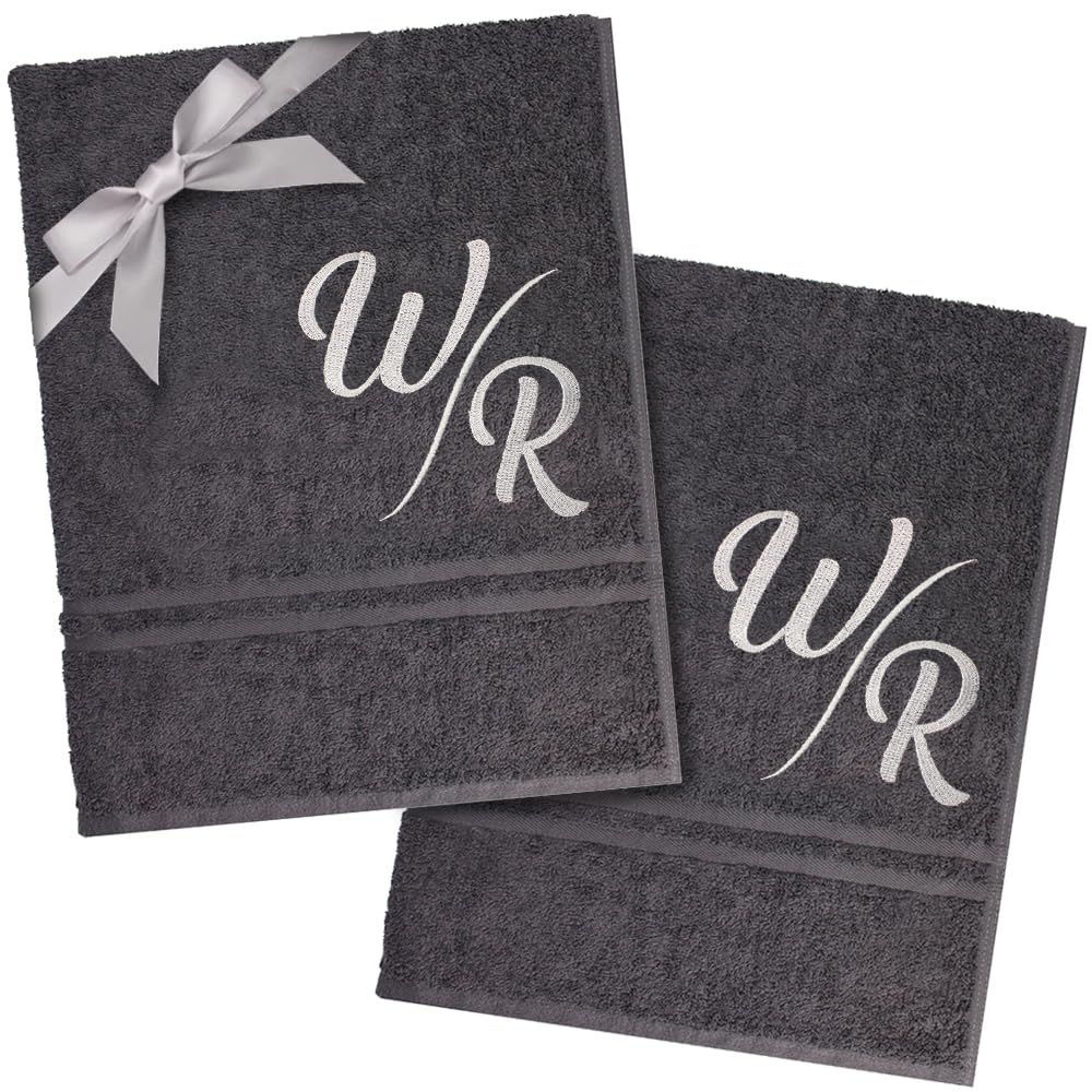 TeddyTs Personalised Initials Embroidered Two Charcoal Bath Towels Gift Set