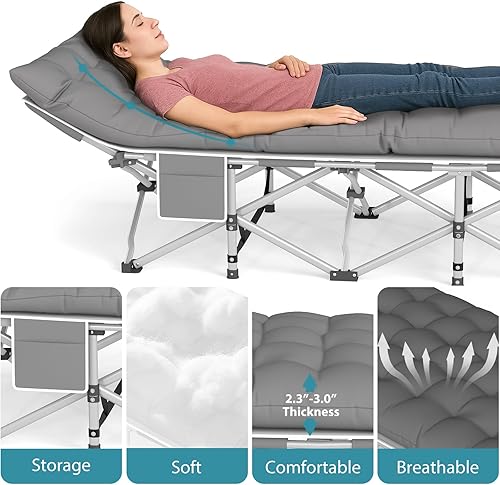 Miniatura 5 de Catre plegable para adultos (máximo 600 libras) Catres de dormir resistentes para acampar con colchón y bolsa de transporte, cama Oxford de capa