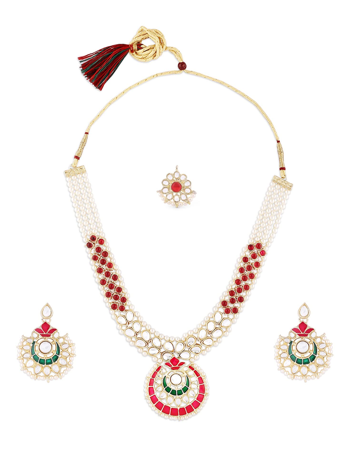 ZAVERI PEARLS Pink Green Crescent Meenakari Kundan Pearl Beaded Necklace Earring Ring Set For Women-ZPFK16086 (B0C4TSTKXC) Amazon Price History, Amazon Price Tracker