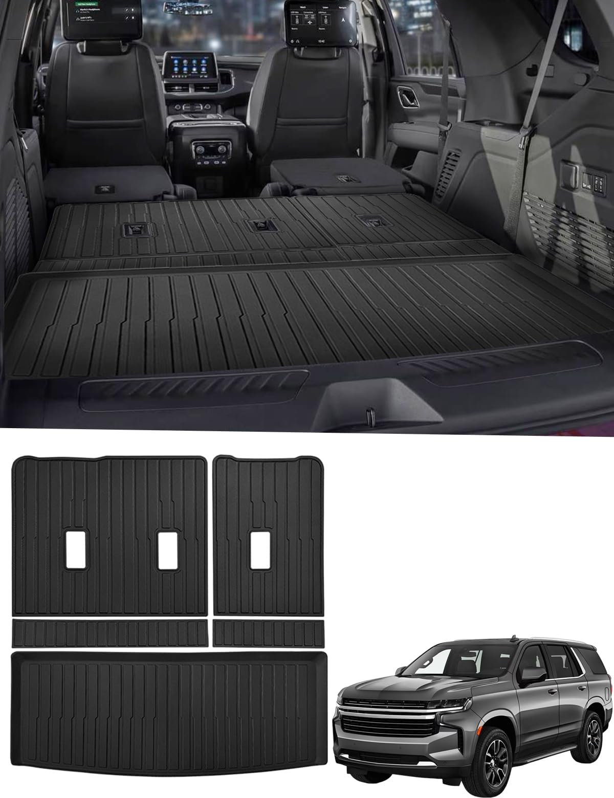 Marretoo Cargo Mat 2021-2025 for Chevrolet/Chevy Tahoe/GMC Yukon Accessories Cargo Mat Seat Backrest 2 in1 Mat All-Weather TPE Black Trunk Cargo Liner for Chevy Tahoe Accessories