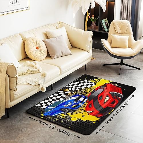 Miniatura 3 de Alfombra de coche de carreras, diseño de dibujos animados de grafiti de estilo urbano para interiores para niños, niñas, jóvenes, alfombra de juego