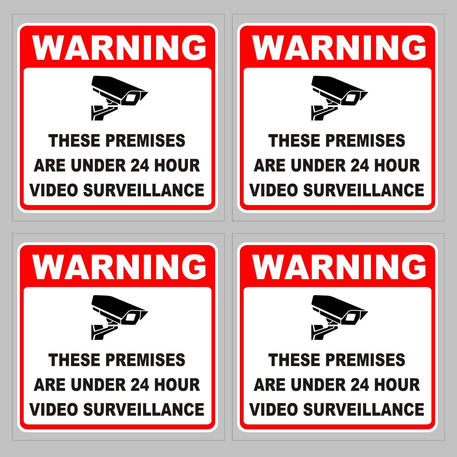 Adoreprint 4 Pack Warning these Premises are Under 24 Hour Video Surveillance CCTV Cameras - Self Adhesive BACKED Sticker Signs size 75 mm x 75 mm