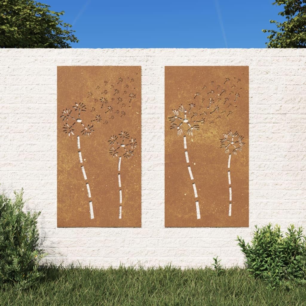 vidaXL Décorations murales de jardin 2pcs 105x55 cm design de fleur, décoration murale extérieure, art mural de jardin, décoration murale en métal