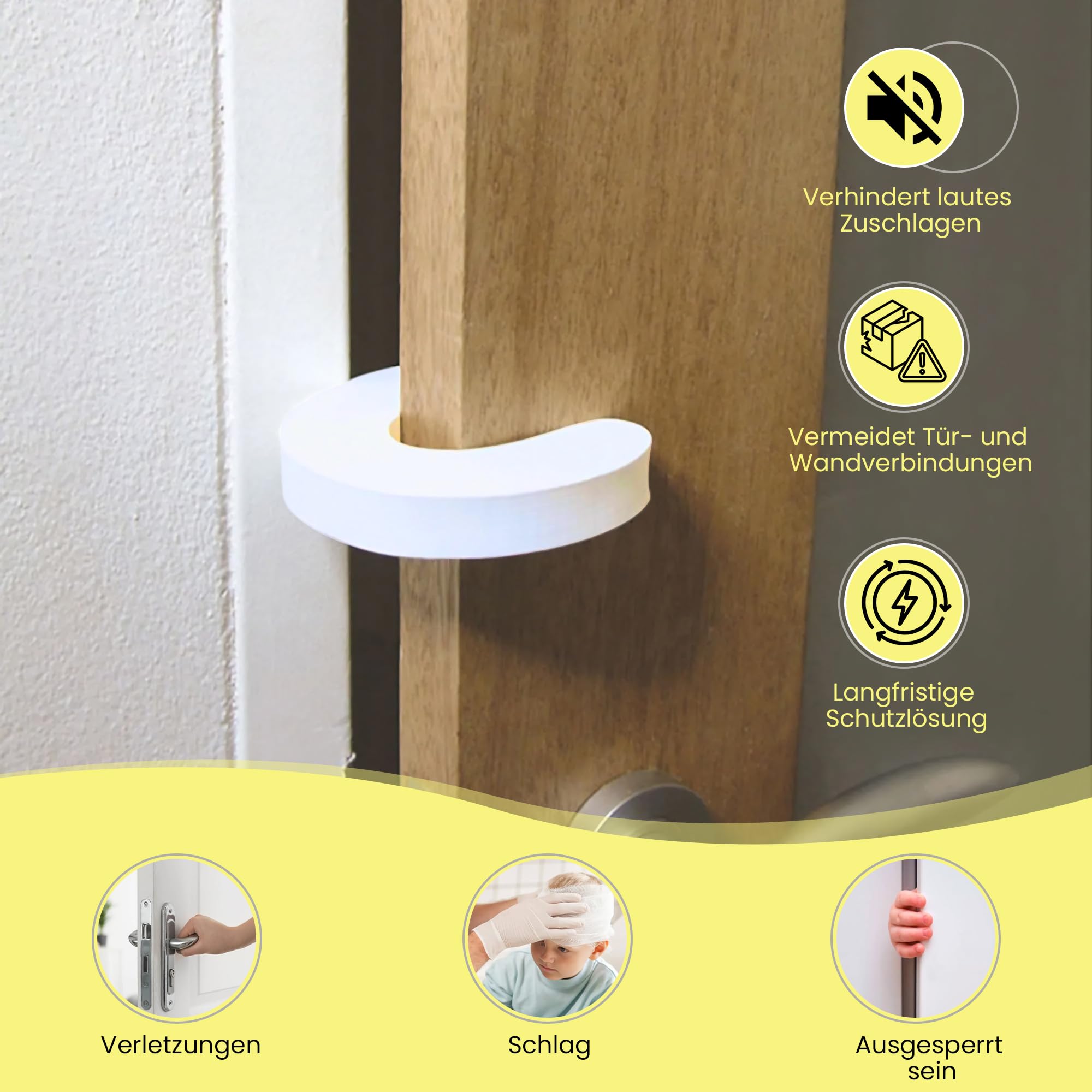 6 Butoirs De Porte En Mousse EVA – Anti-pincement Doigts, Protection Enfants – Forme En C, Blanc, Facile à Installer