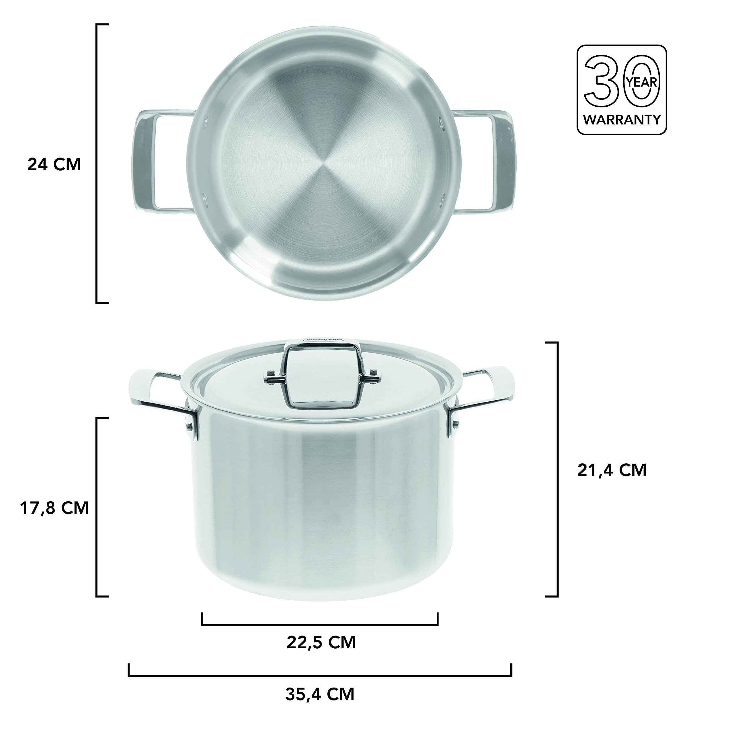 DEMEYERE Pentola con coperchio Essential 5, acciaio inox, compatibile con tutti i piani cottura, le piastre induzione e i forni. Efficienza energetica, garanzia 30 anni - Ø 24 cm