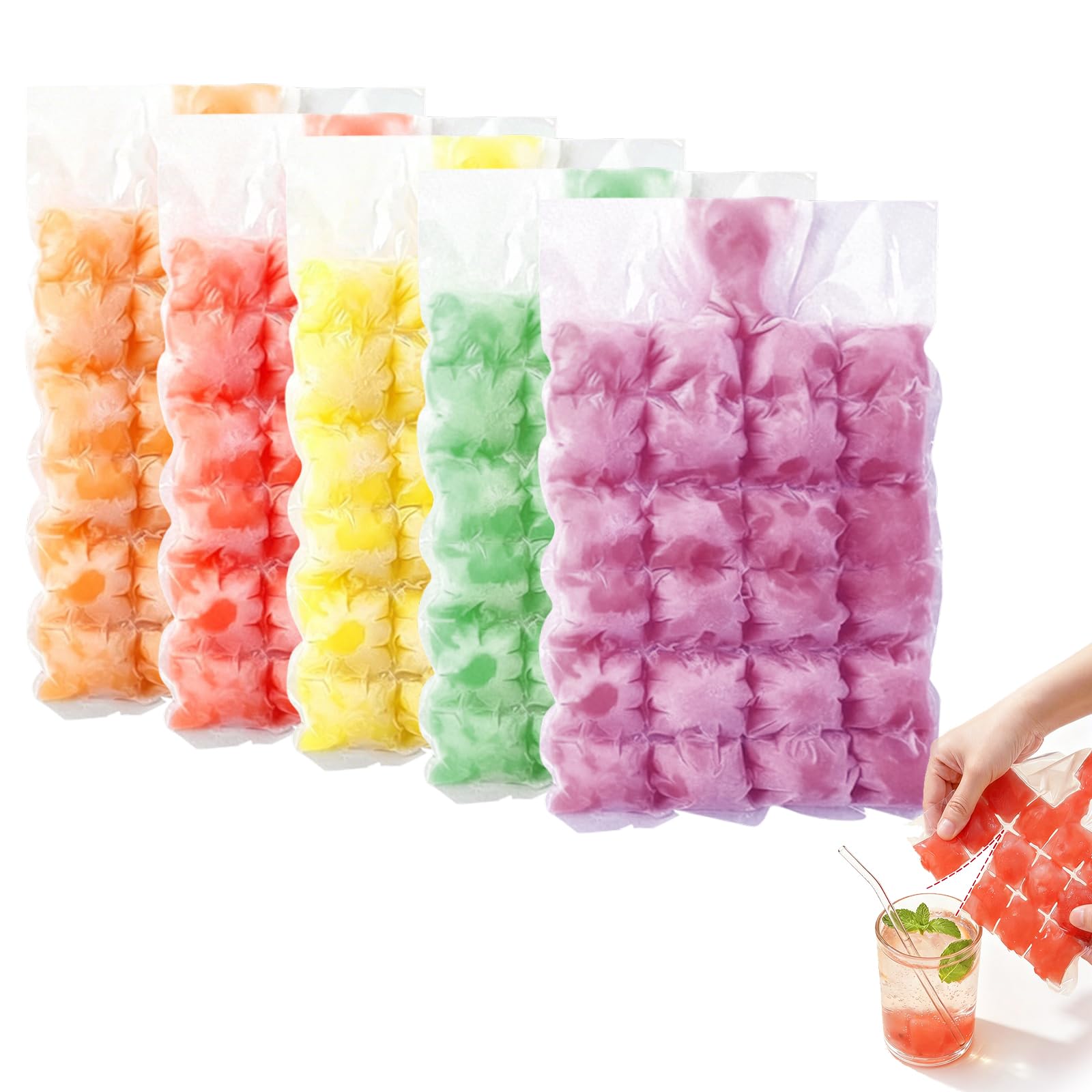 ZenoChill Disposable Ice Cube Bags, 50 Pack(1200 Ice Cubes)Self-Sealing Freezer Ice Bags, 24-Cube Per Bag, Leakproof PE Ice Cube Tray for Cocktails, Whiskey, Baby Food, Soups, Drinks, Parties & Travel