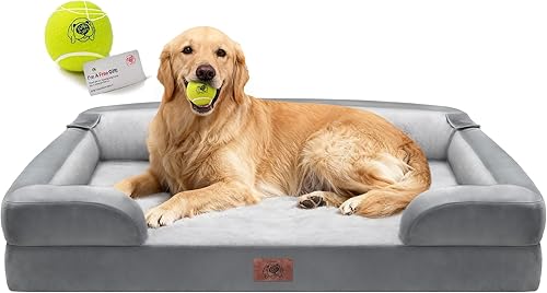 Cama extra grande para perros, cama ortopédica XL de espuma viscoelástica lavable para perros grandes, sofá de mascotas impermeable con reposabrazos