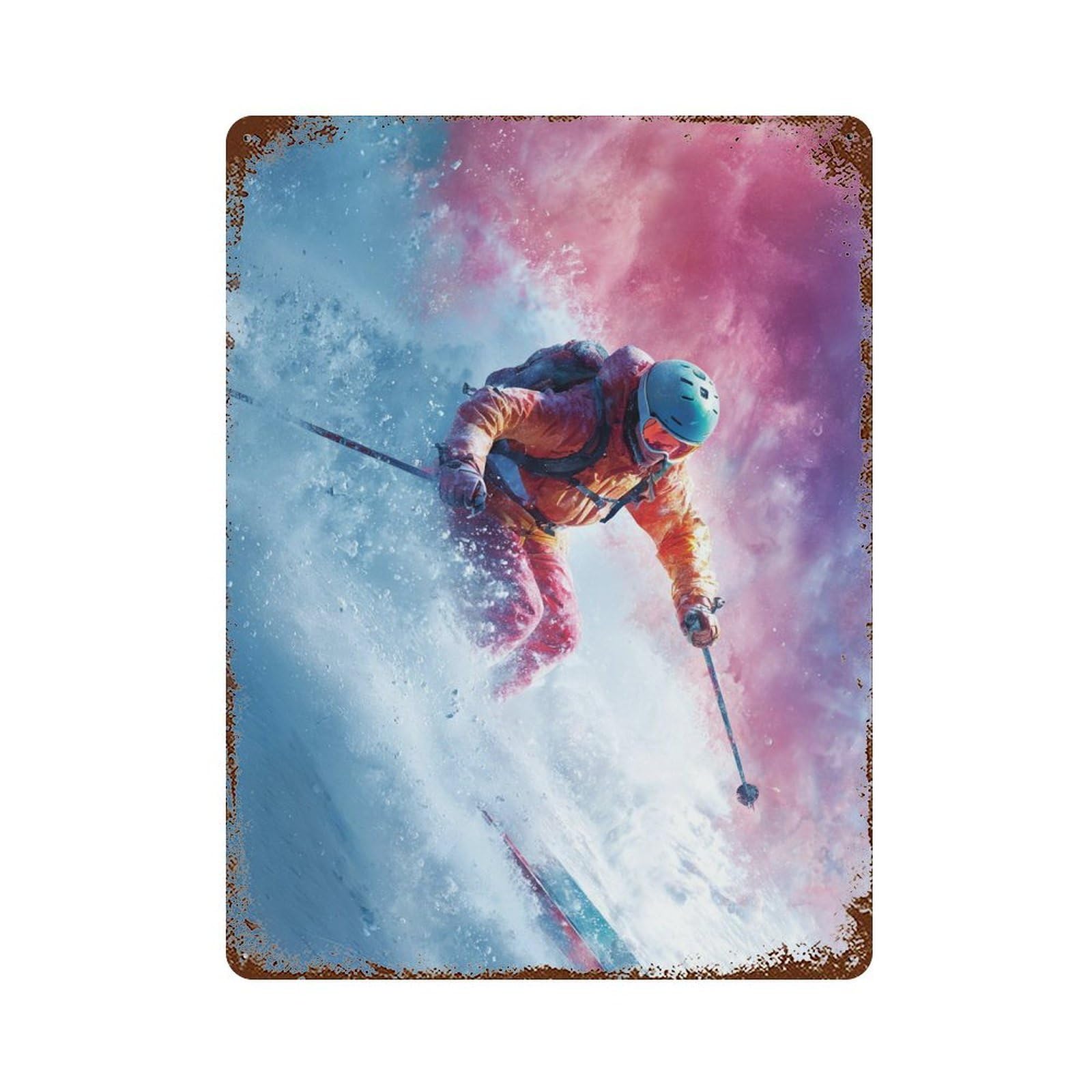 Action-Packed Ski Adventure -1 15.7"x11.8" Distressed Metal Wall Sign, Retro Wall Decor for Garage, Bar And Workshop Decor
