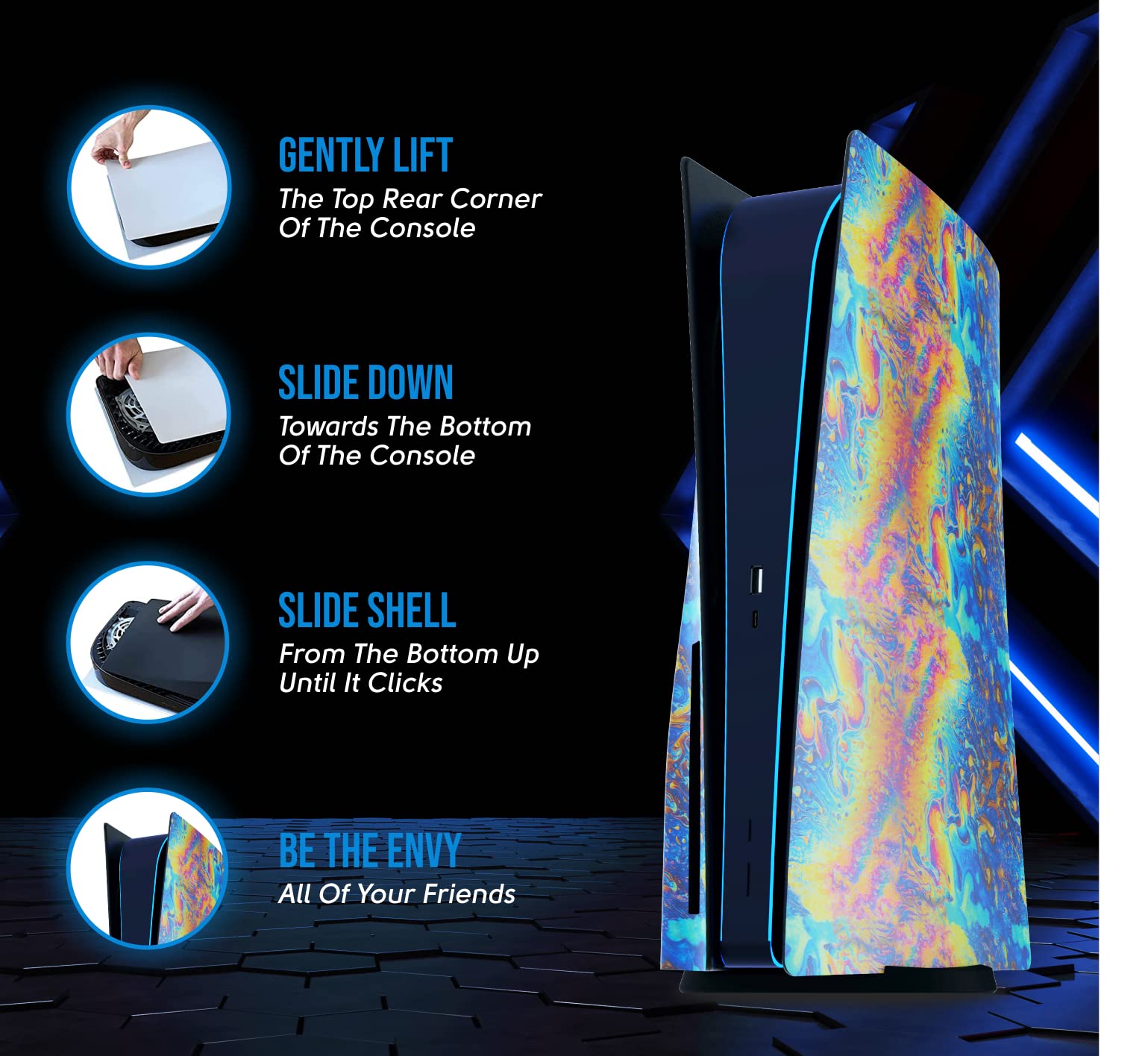 Q-View Façade pour PS5 Hydro avec Design Personnalisé - Plaques de Protection et Accessoires de Qualité Supérieure (Lava)