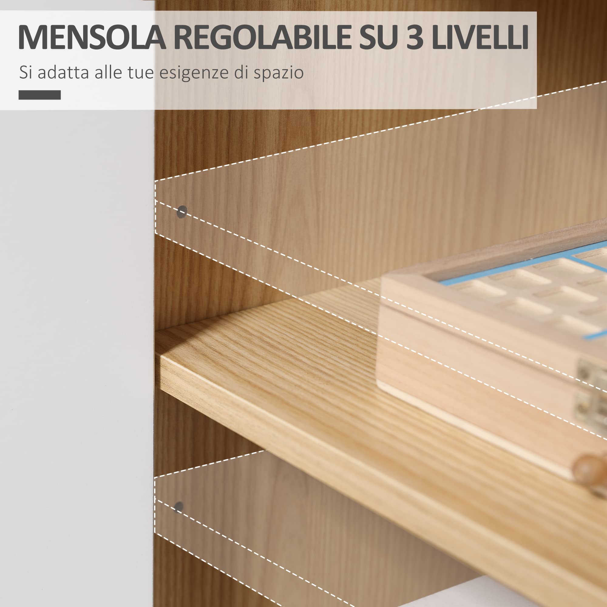 HOMCOM Mobiletto Multiuso Moderno in Truciolato e Legno di Pino con Ripiano Interno Regolabile su 3 Livelli, Mobile per Ingresso Soggiorno Cucina e Bagno, 77x35x77.5 cm
