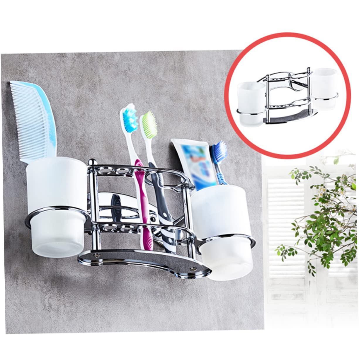 LIFKOME Portaspazzolino E Bicchiere in Acciaio Inossidabile Da Parete Portaspazzolino Bicchiere Per Bagno Supporto Per Spazzolini E Gargarismi