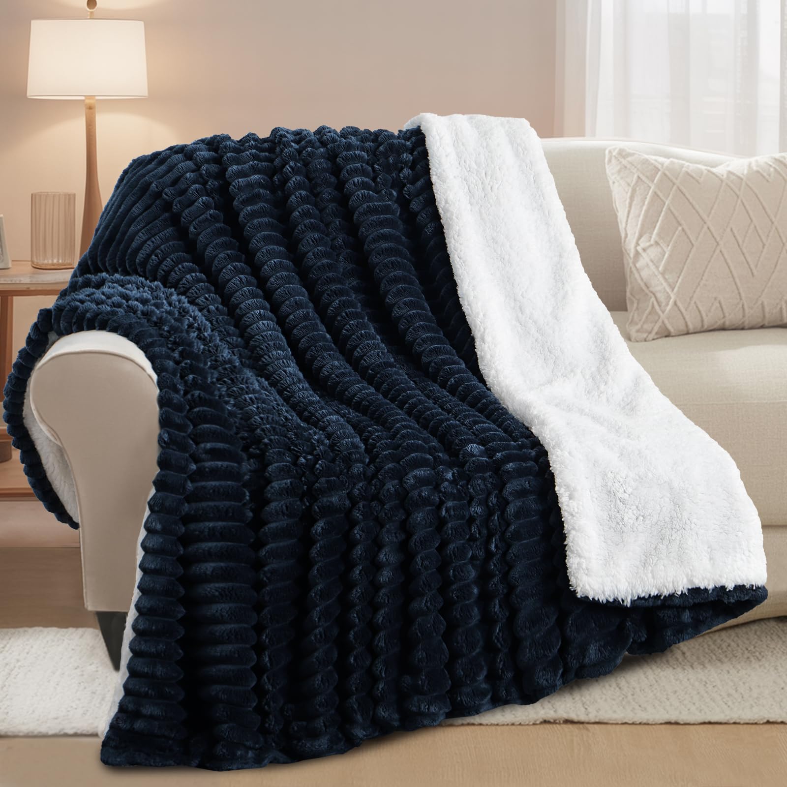 RUIKASI Plaid Coperta Pile Singolo - 130x150 cm Coperta Termica Invernale Sherpa Morbida per Divano e Letto Singolo, Blu