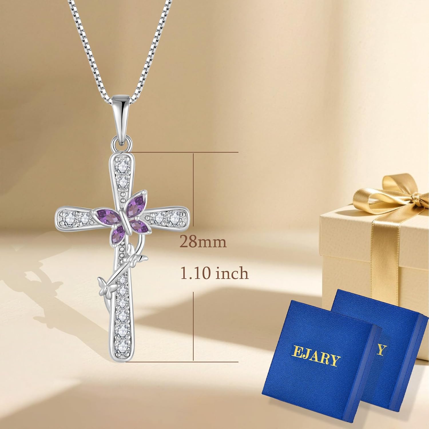 Women Butterfly Cross Necklace 925 Sterling Silver Crucifix Pendant Birthstones Jewelry Christmas Birthday Gift for Mom Wife Lover - Image 6