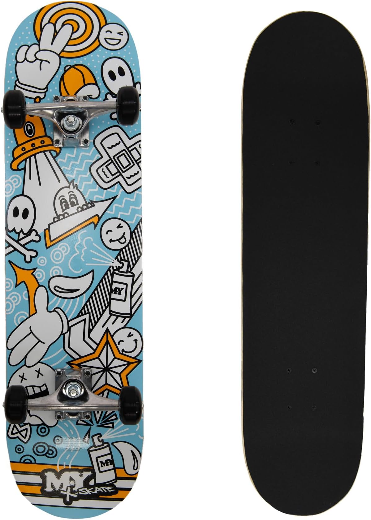 M.Y X-Skate Complete Skateboard 31" Double Kick Beginner Skateboard for Kids Teenagers & Adults 7 Ply Maple Deck ABEC 7 Bearings for tricks and skateparks
