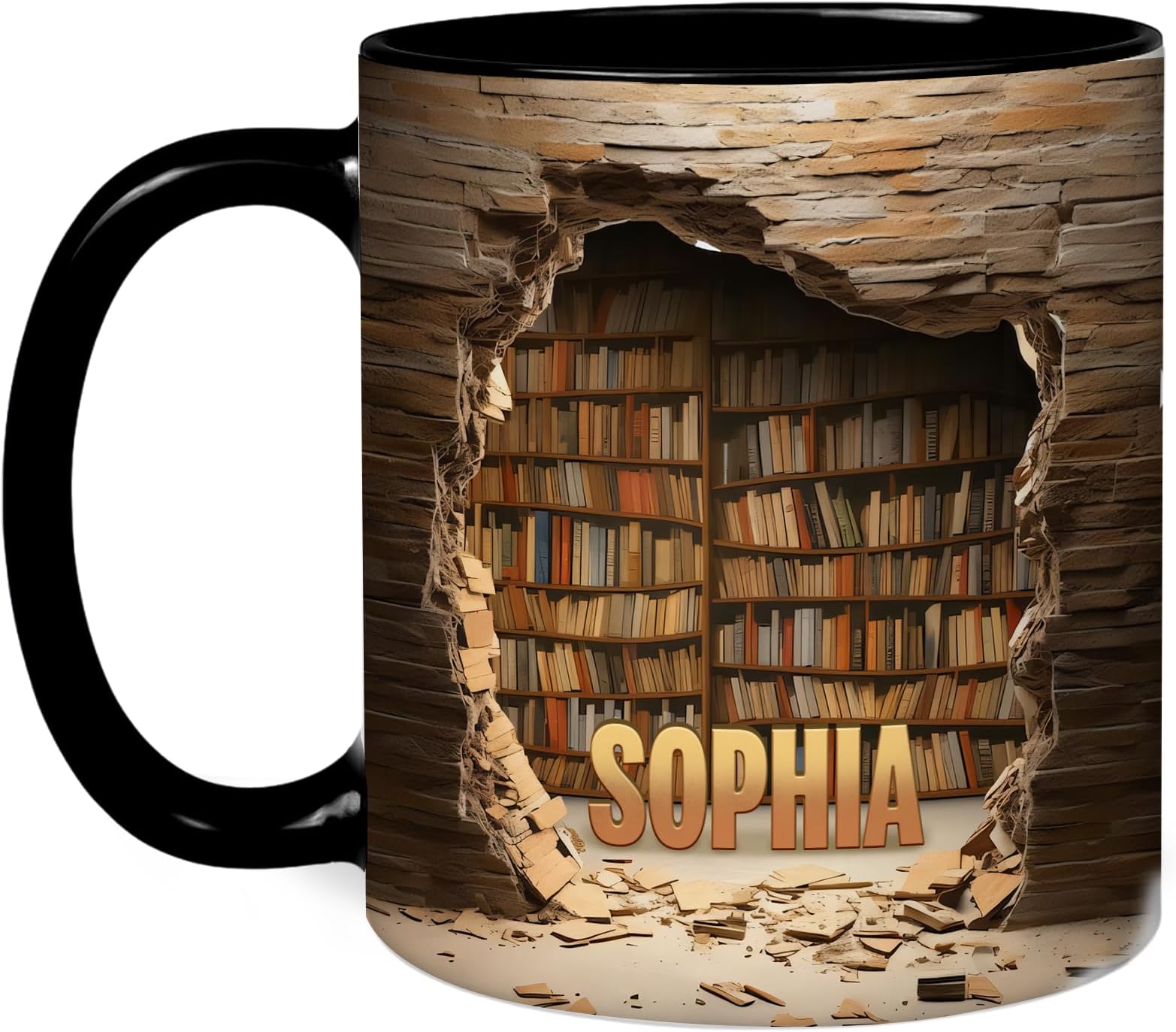 Personalized Book Lover Coffee Mug + Custom Tea Cup Gift – Christmas-Birthday-Teacher’s Day – For Women – From Friends Family – Hidden Library Design – Reading Mug For Readers